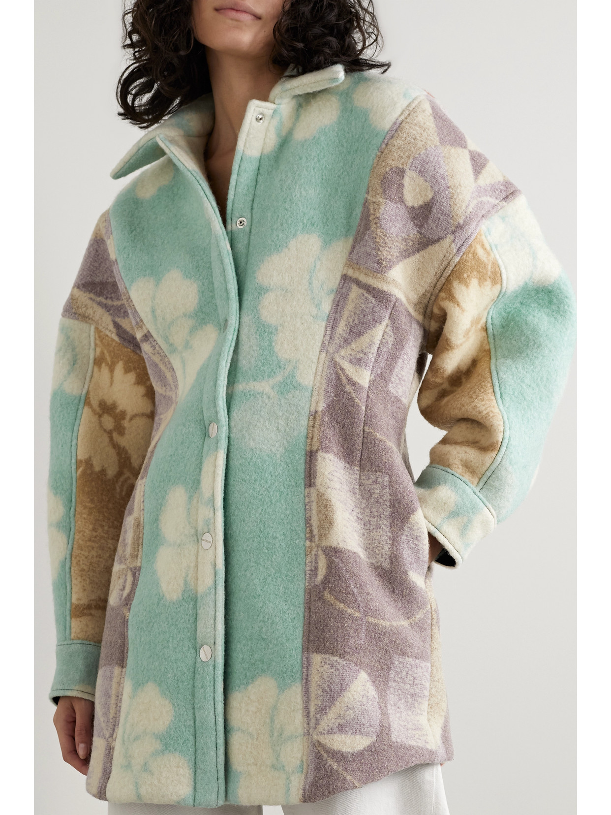 + Net Sustain Oversized Patchwork Printed Felt Jacket