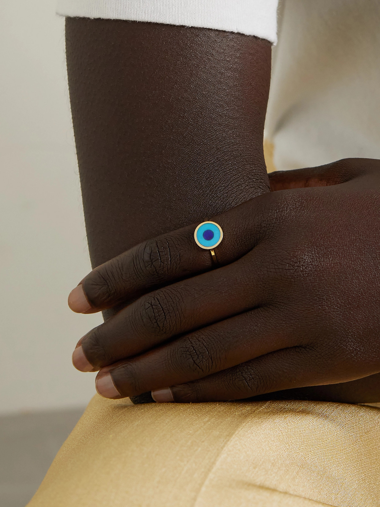 Jennifer Meyer Evil Eye 18-karat Gold, Turquoise And Lapis Lazuli Ring In Gold