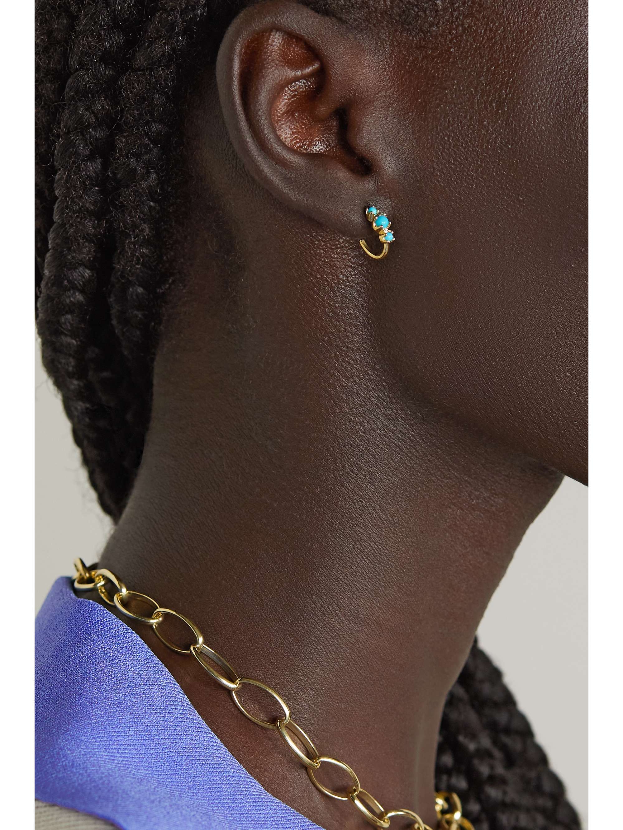 JENNIFER MEYER 18-karat gold turquoise hoop earrings