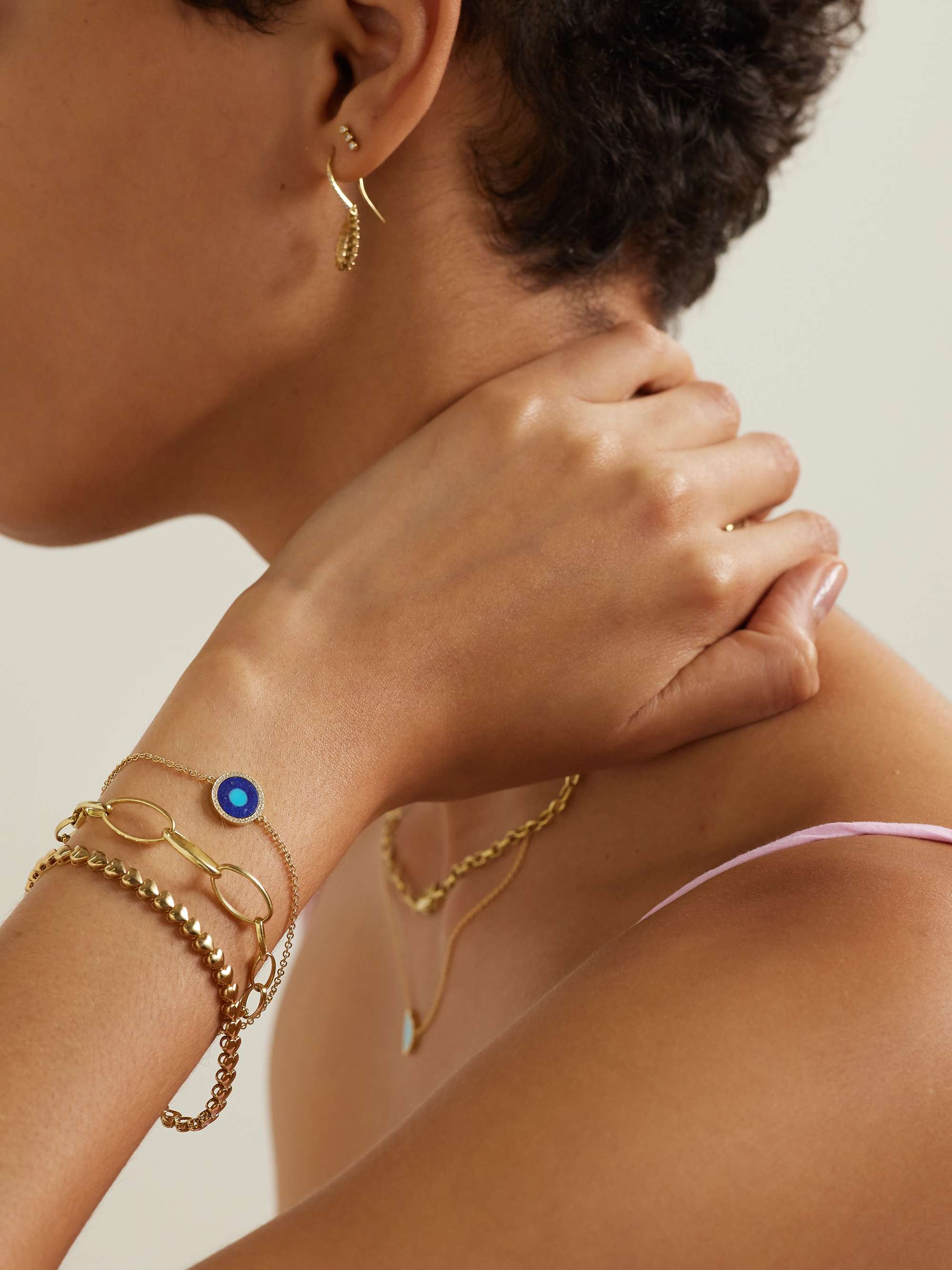 JENNIFER MEYER Mini Evil Eye 18-karat gold multi-stone bracelet