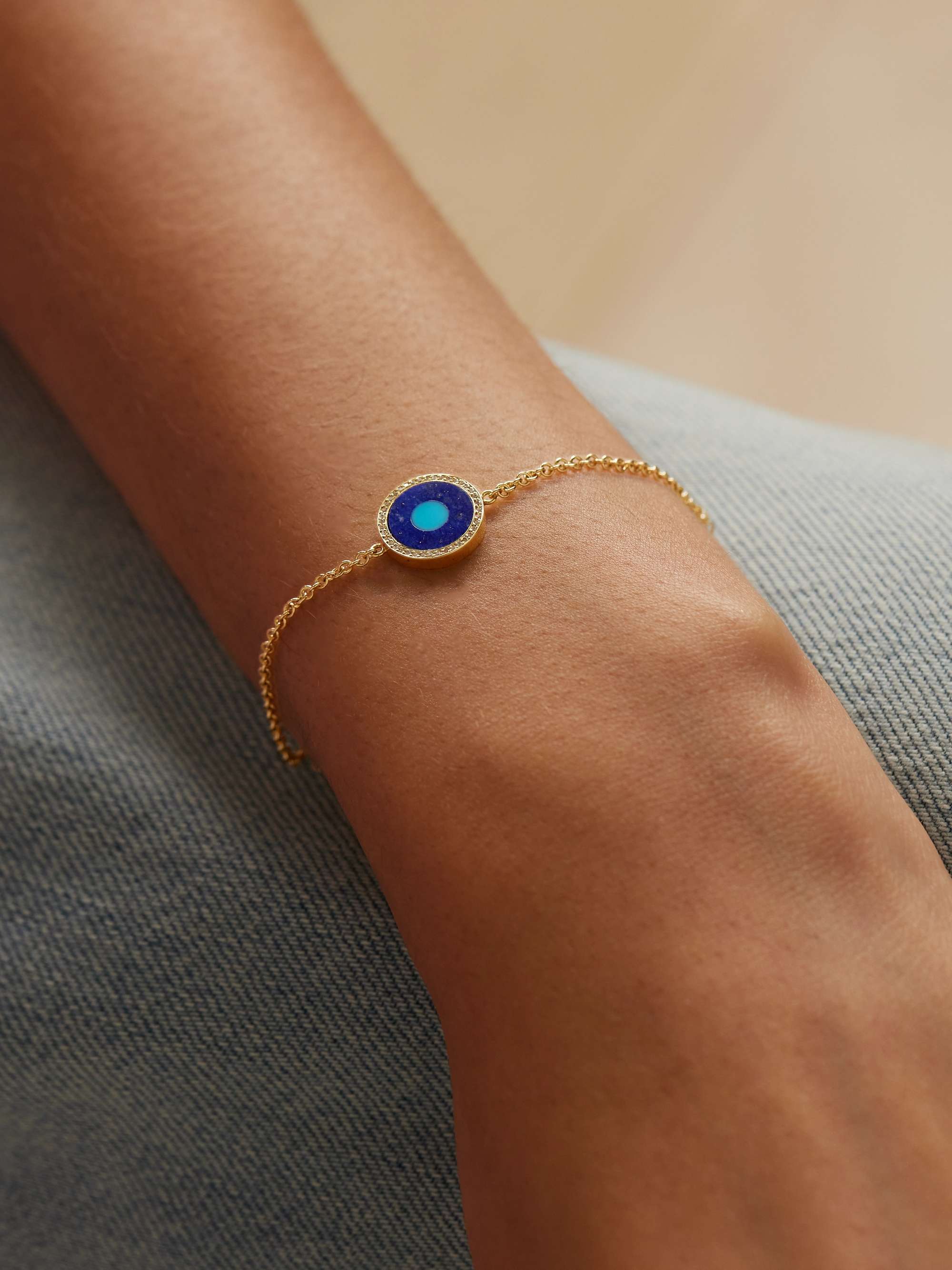 Mini Evil Eye 18 karat gold multi stone bracelet blue One Size