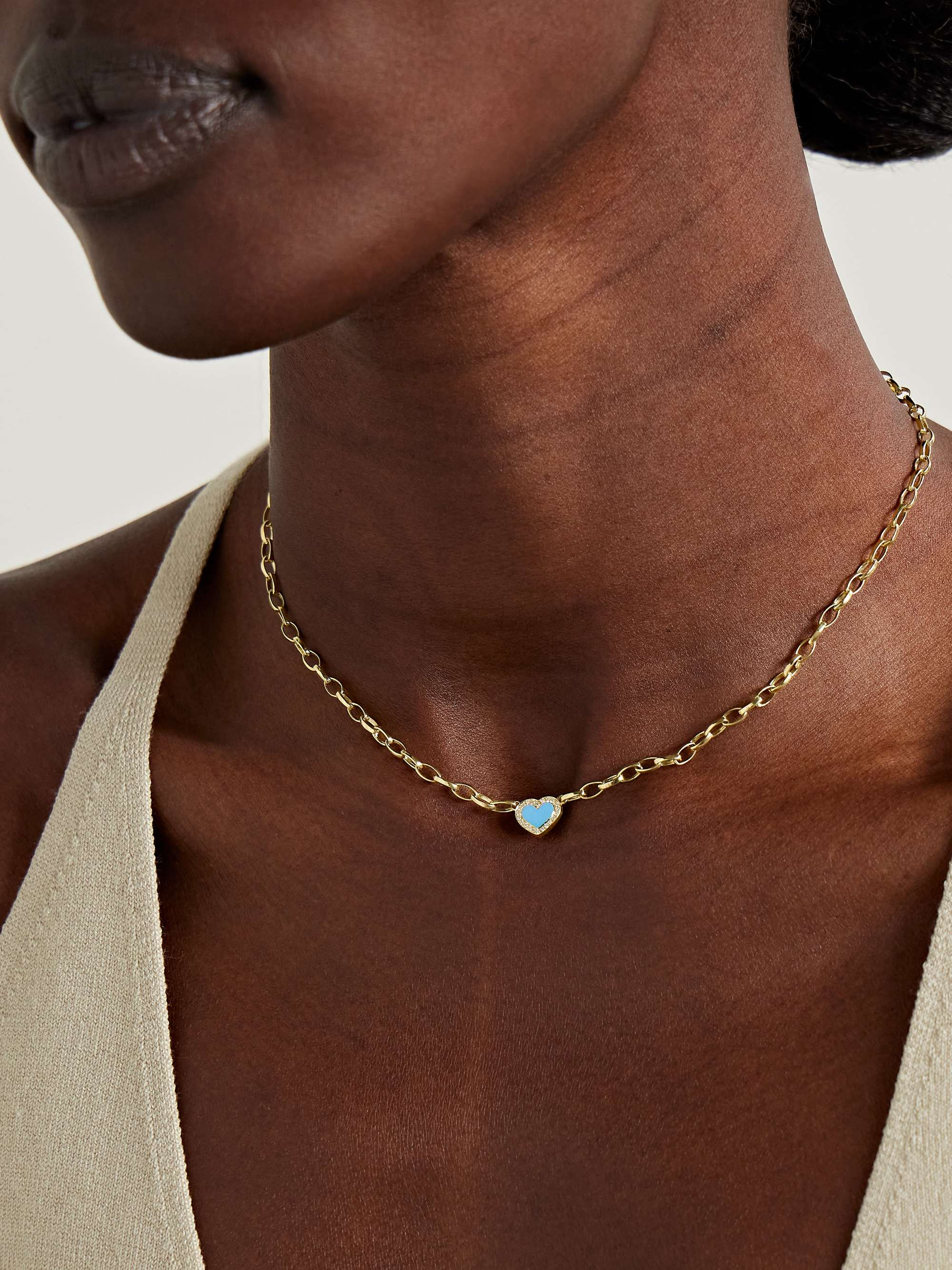 JENNIFER MEYER Small Edith 18-karat gold, turquoise and diamond necklace