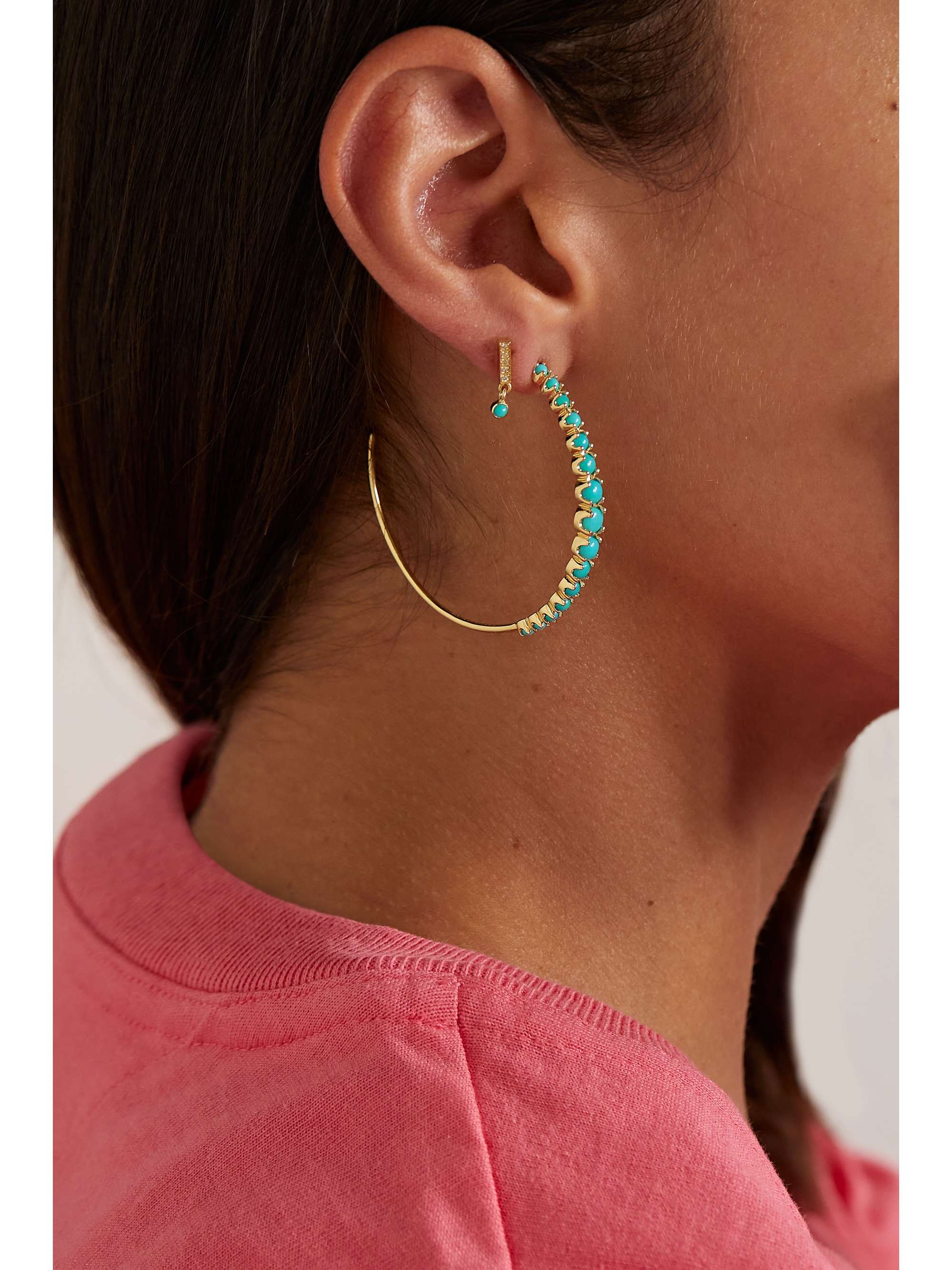 JENNIFER MEYER 18-karat gold turquoise hoop earrings