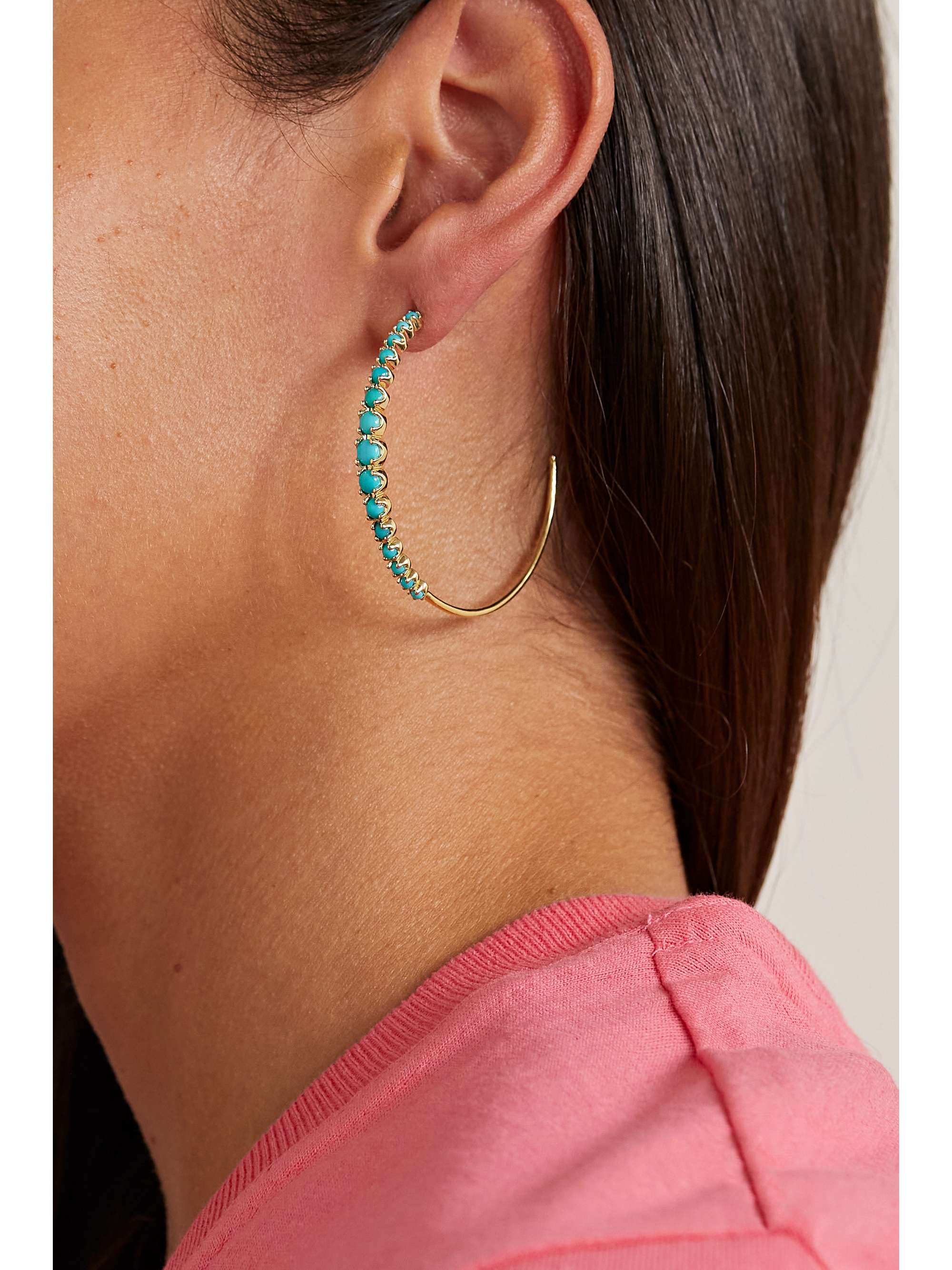 JENNIFER MEYER 18-karat gold turquoise hoop earrings