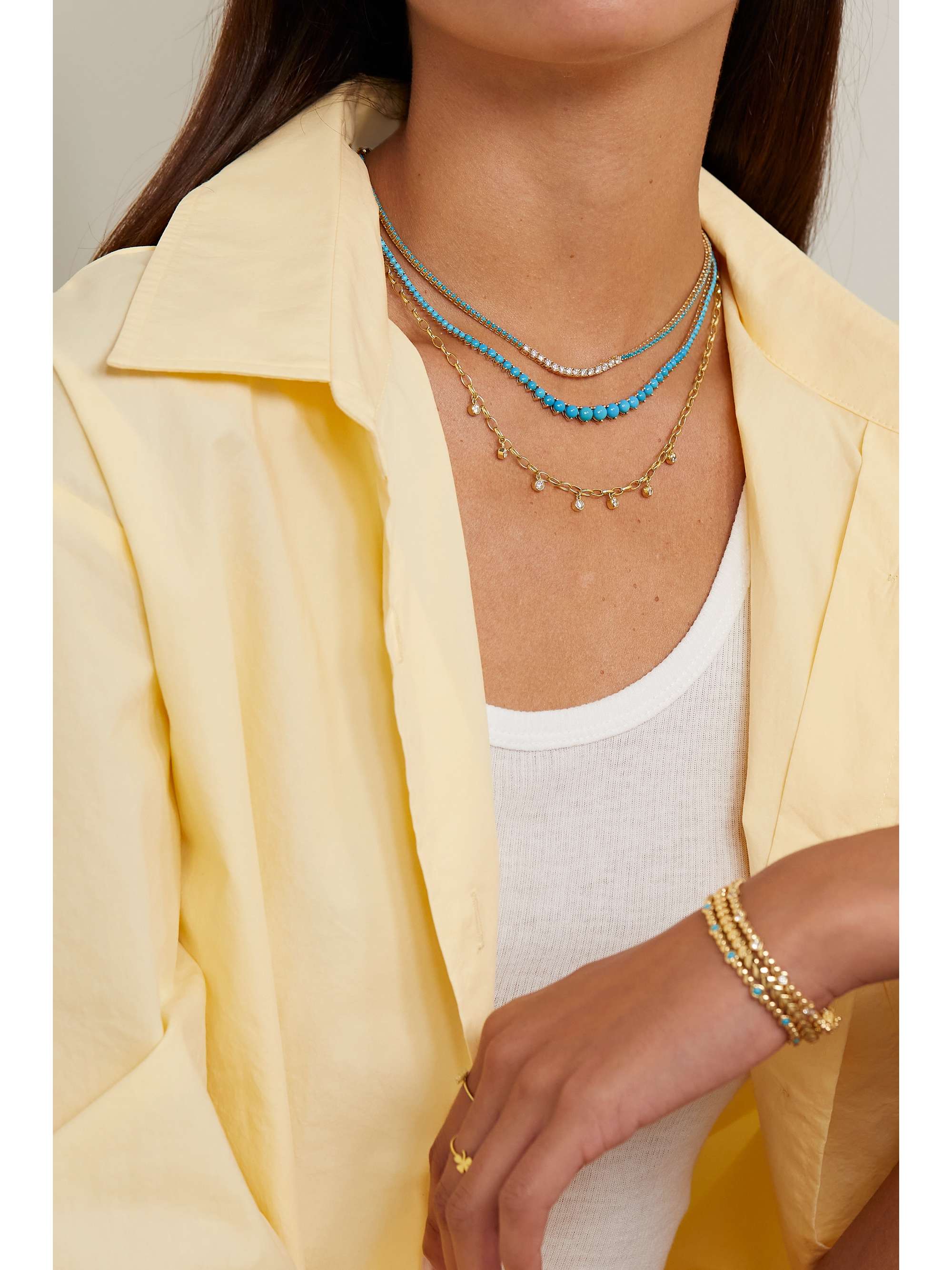 JENNIFER MEYER 18-karat gold, turquoise and diamond necklace