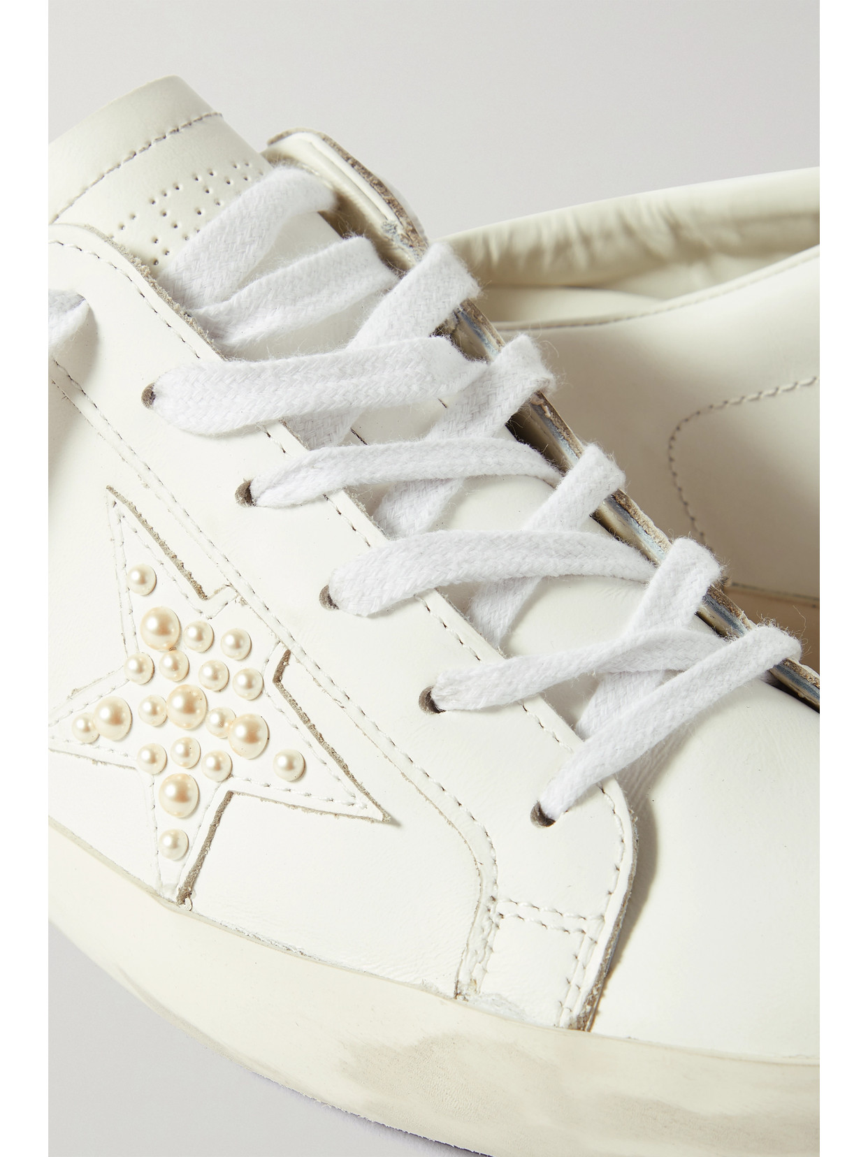 Shop Golden Goose Superstar Sabot Faux Pearl-embellished Distressed Leather Slip-on Sneakers In White