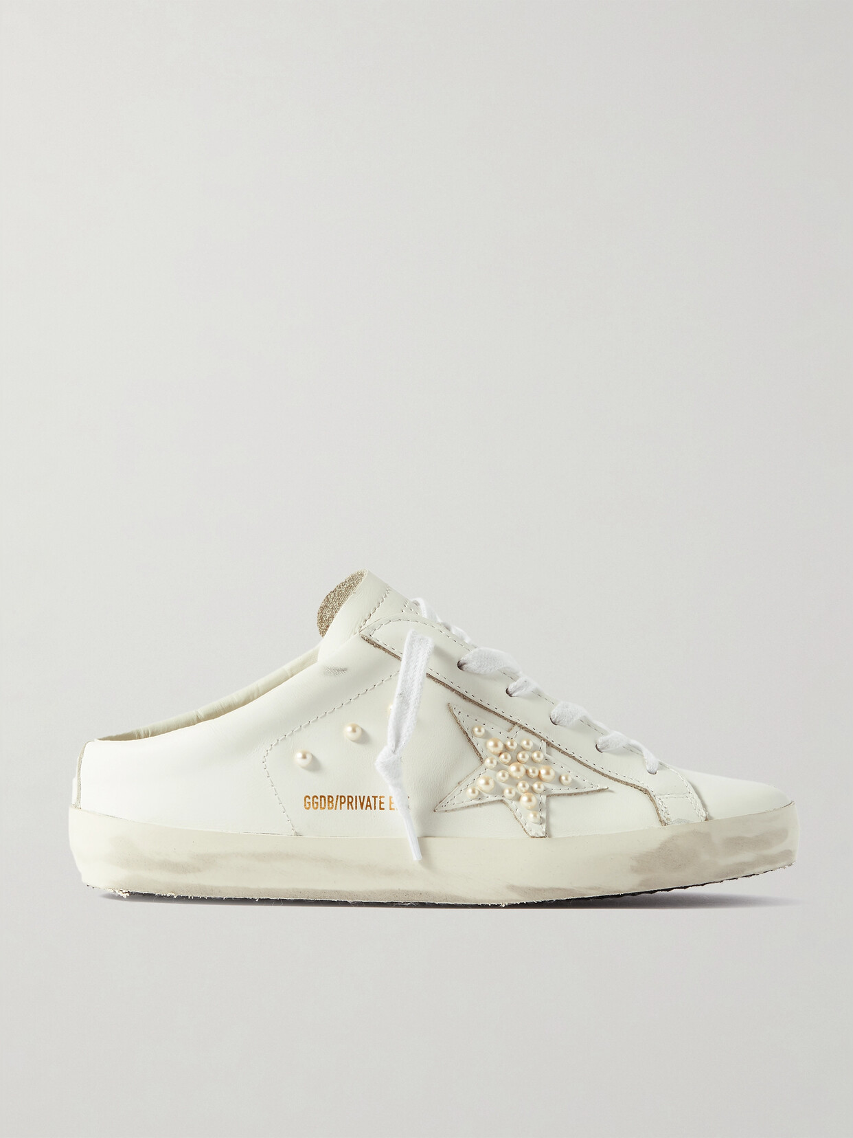 Golden Goose Superstar Sabot Faux Pearl-embellished Distressed Leather Slip-on Sneakers In White