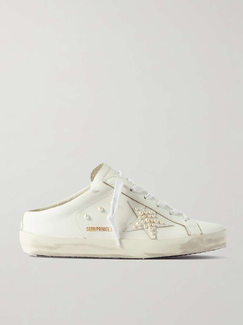 Golden Goose Superstar Sabot Faux Pearl-embellished Distressed Leather Slip-on Sneakers