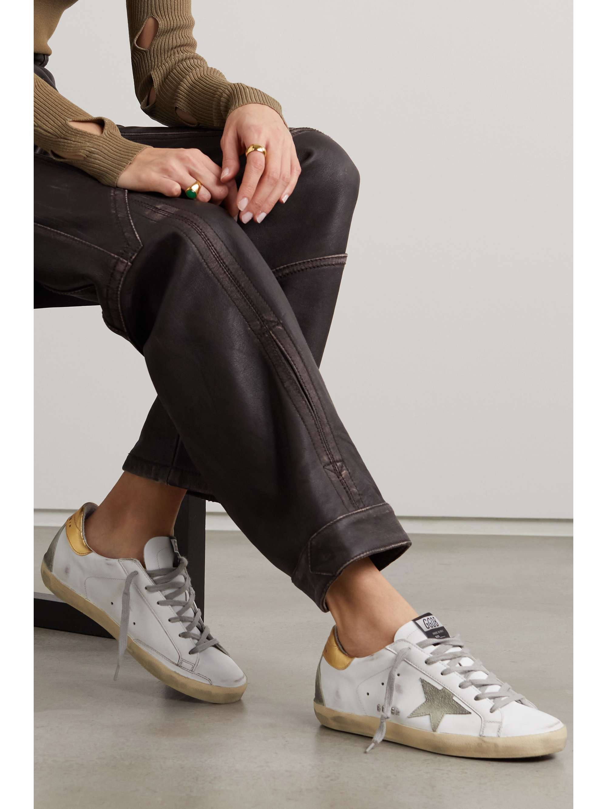 GOLDEN GOOSE Superstar distressed leather and suede sneakers | NET-A-PORTER