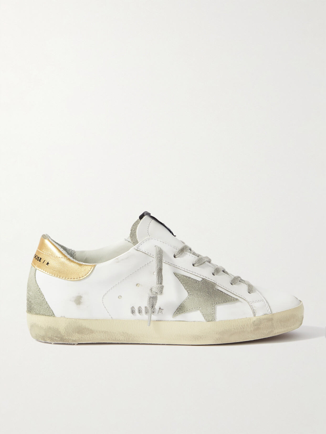 Golden Goose Superstar Distressed Leather And Suede Sneakers In White