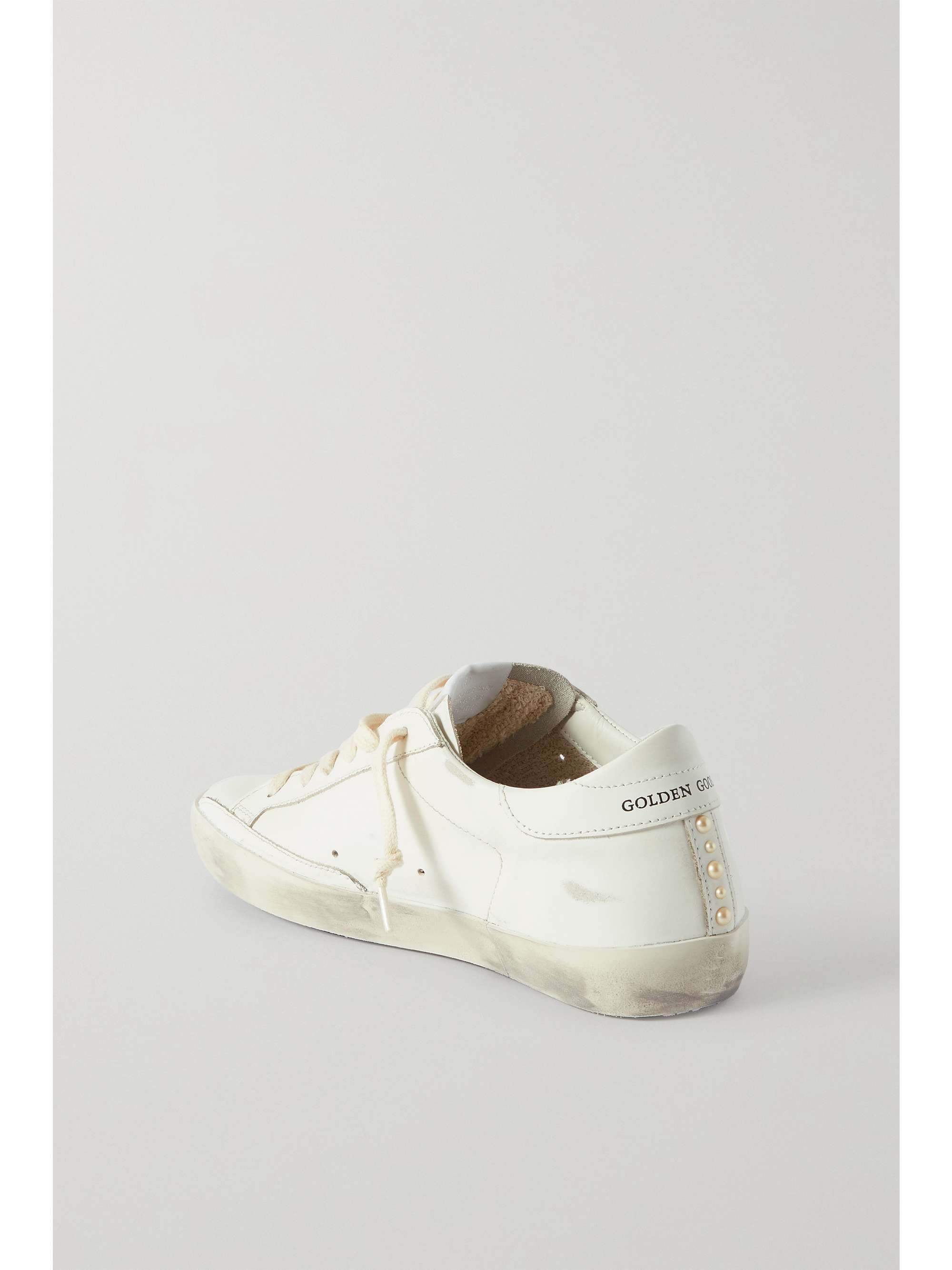 GOLDEN GOOSE Superstar faux pearl-embellished distressed leather sneakers