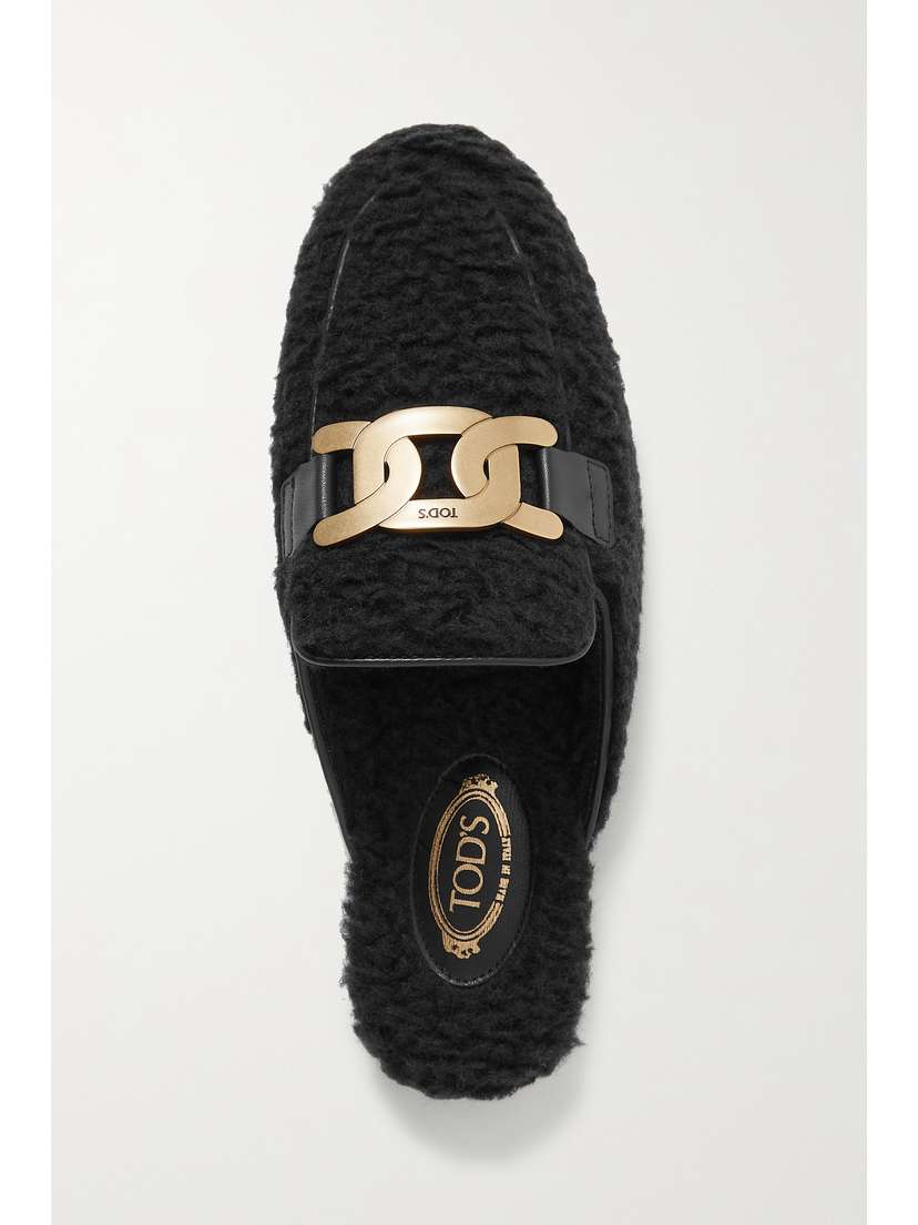 Tod's Embellished Leather-trimmed Shearling Loafers