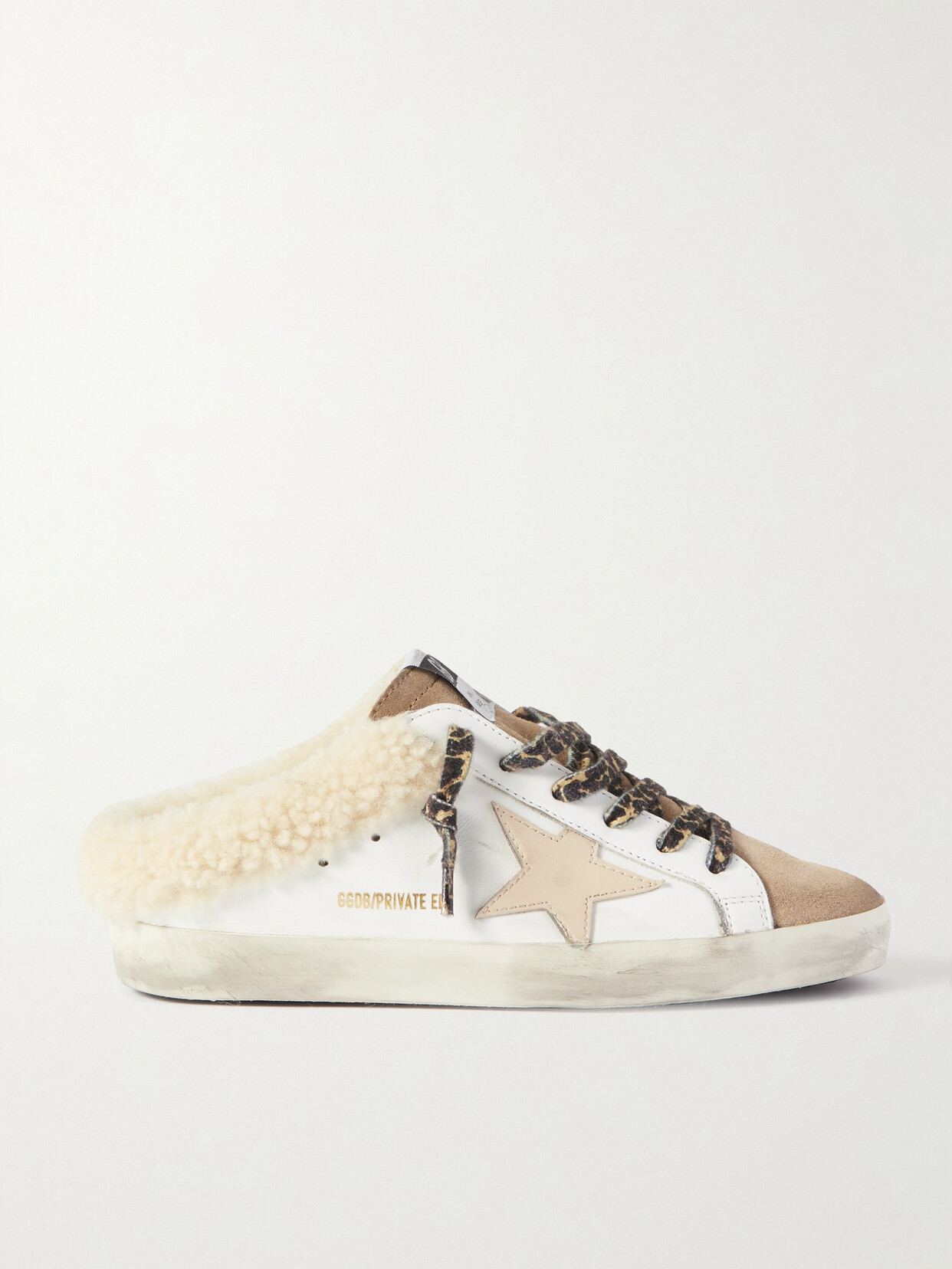 Golden Goose Superstar Sabot Shearling-lined Distressed Leather And Suede Slip-on Sneakers In White