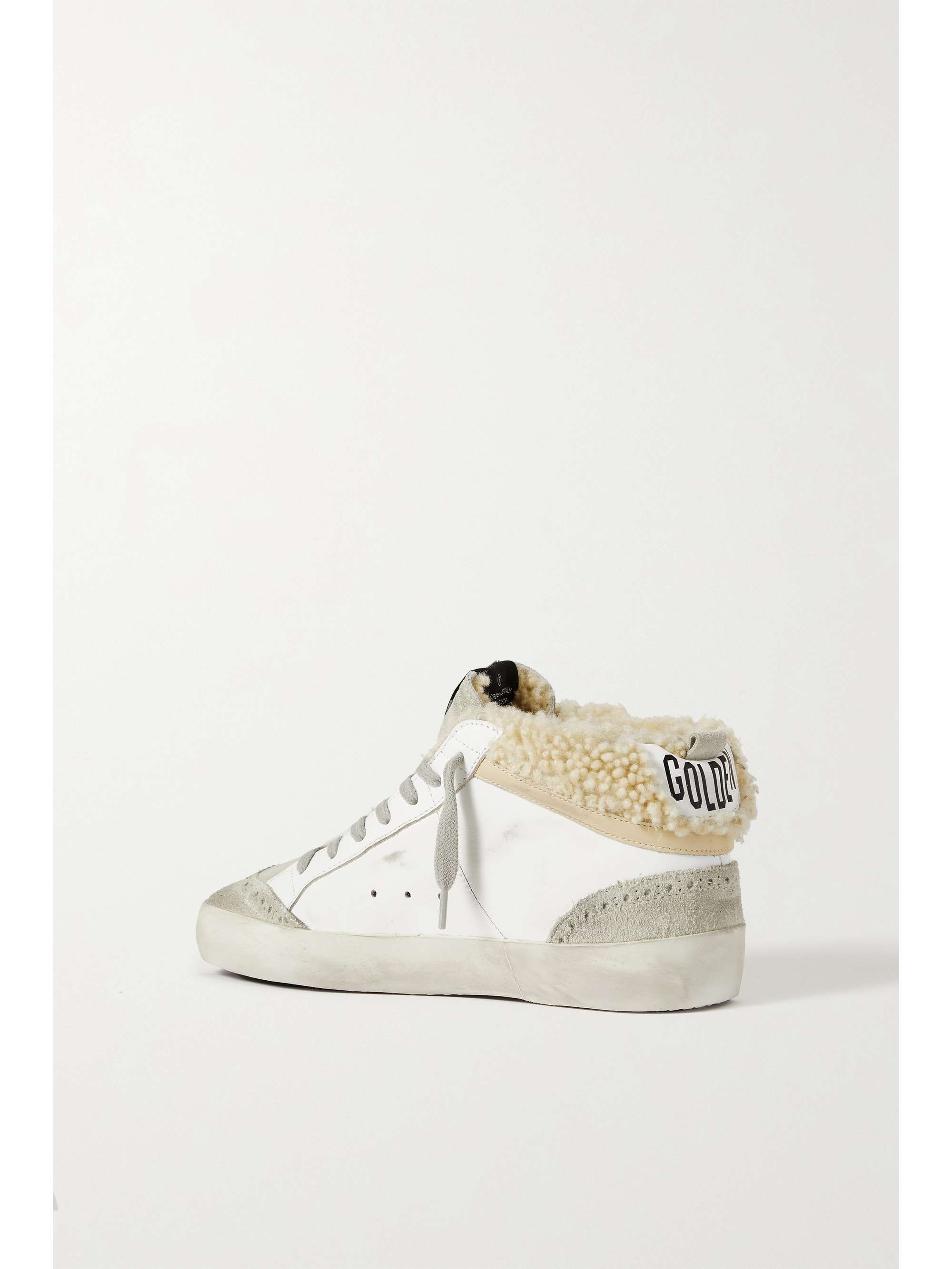 GOLDEN GOOSE Mid Star shearling-lined distressed leather and suede sneakers