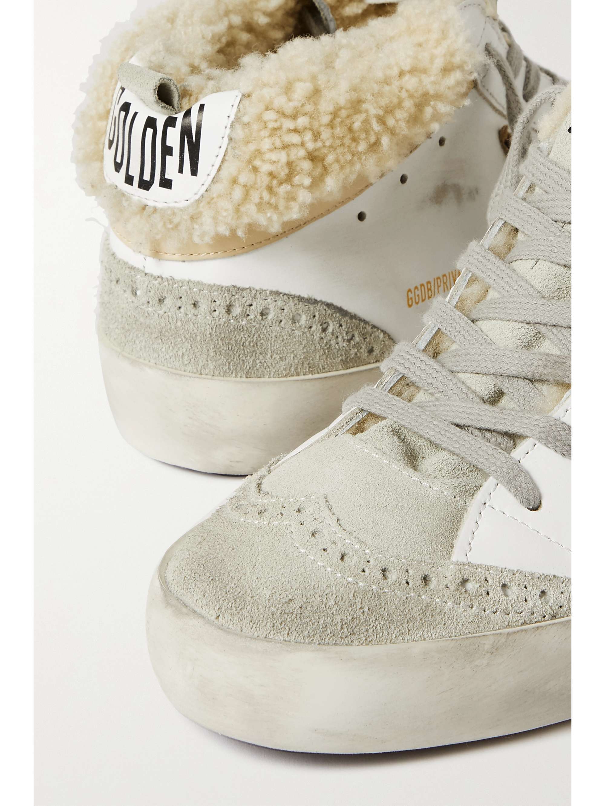 GOLDEN GOOSE Mid Star shearling-lined distressed leather and suede sneakers