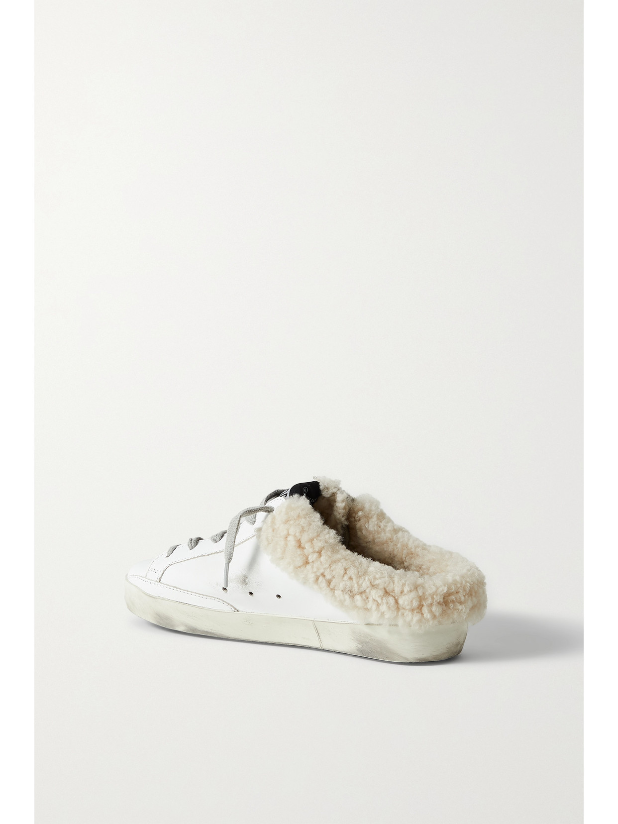 Shop Golden Goose Superstar Sabot Shearling-lined Distressed Glittered Leather Slip-on Sneakers In White