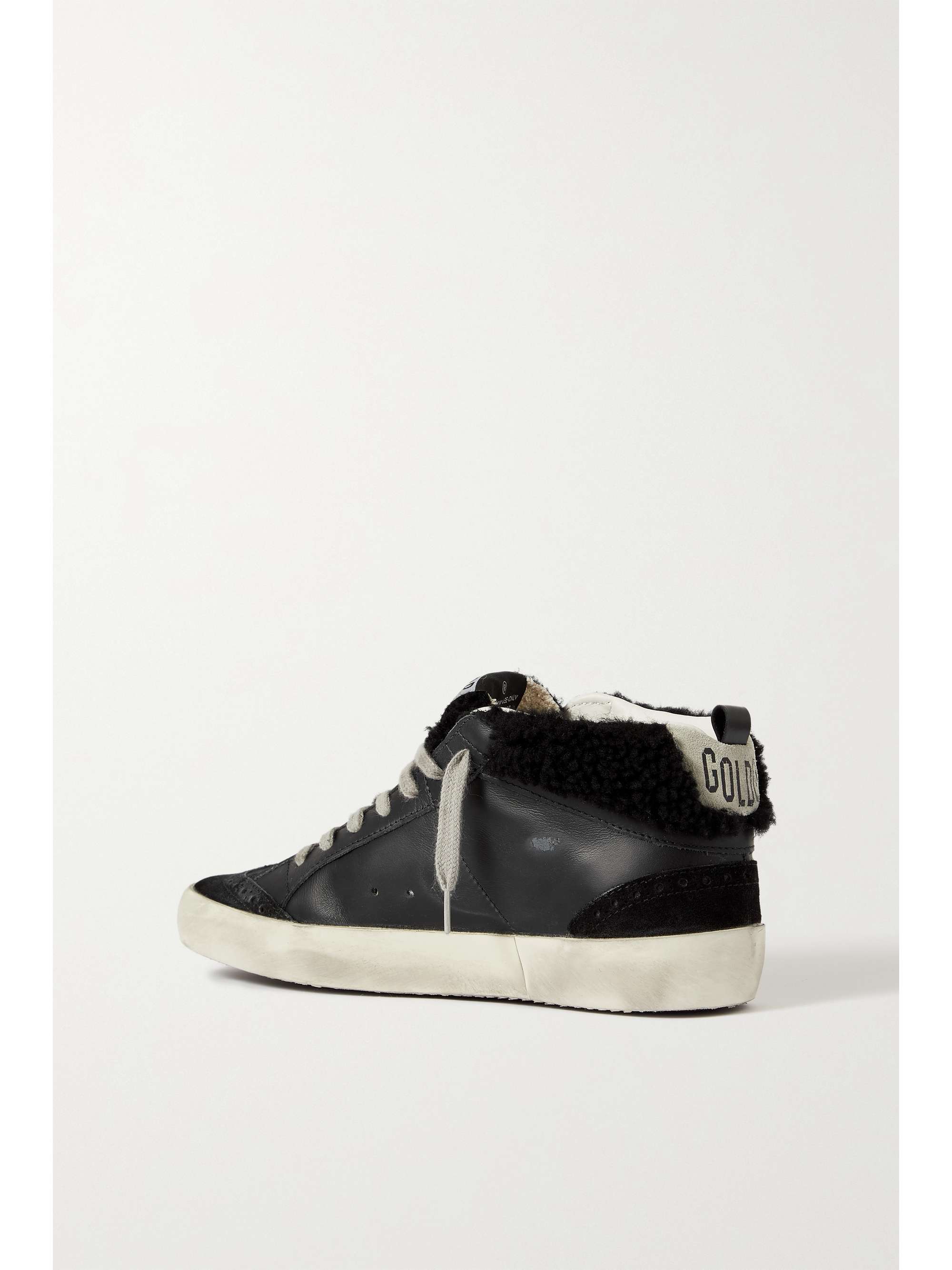 Black Mid Star shearling-lined distressed leather and suede sneakers | GOLDEN GOOSE | NET-A-PORTER