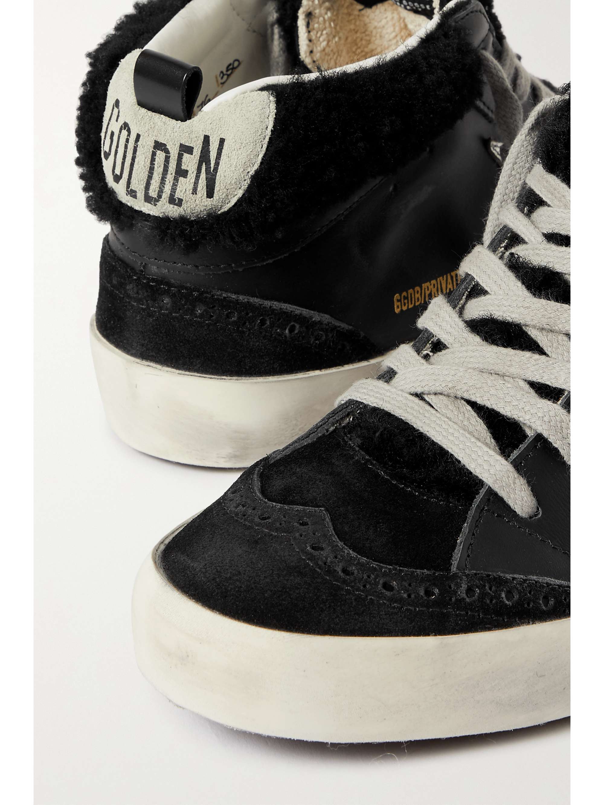 GOLDEN GOOSE Mid Star shearling-lined distressed leather and suede sneakers  | NET-A-PORTER