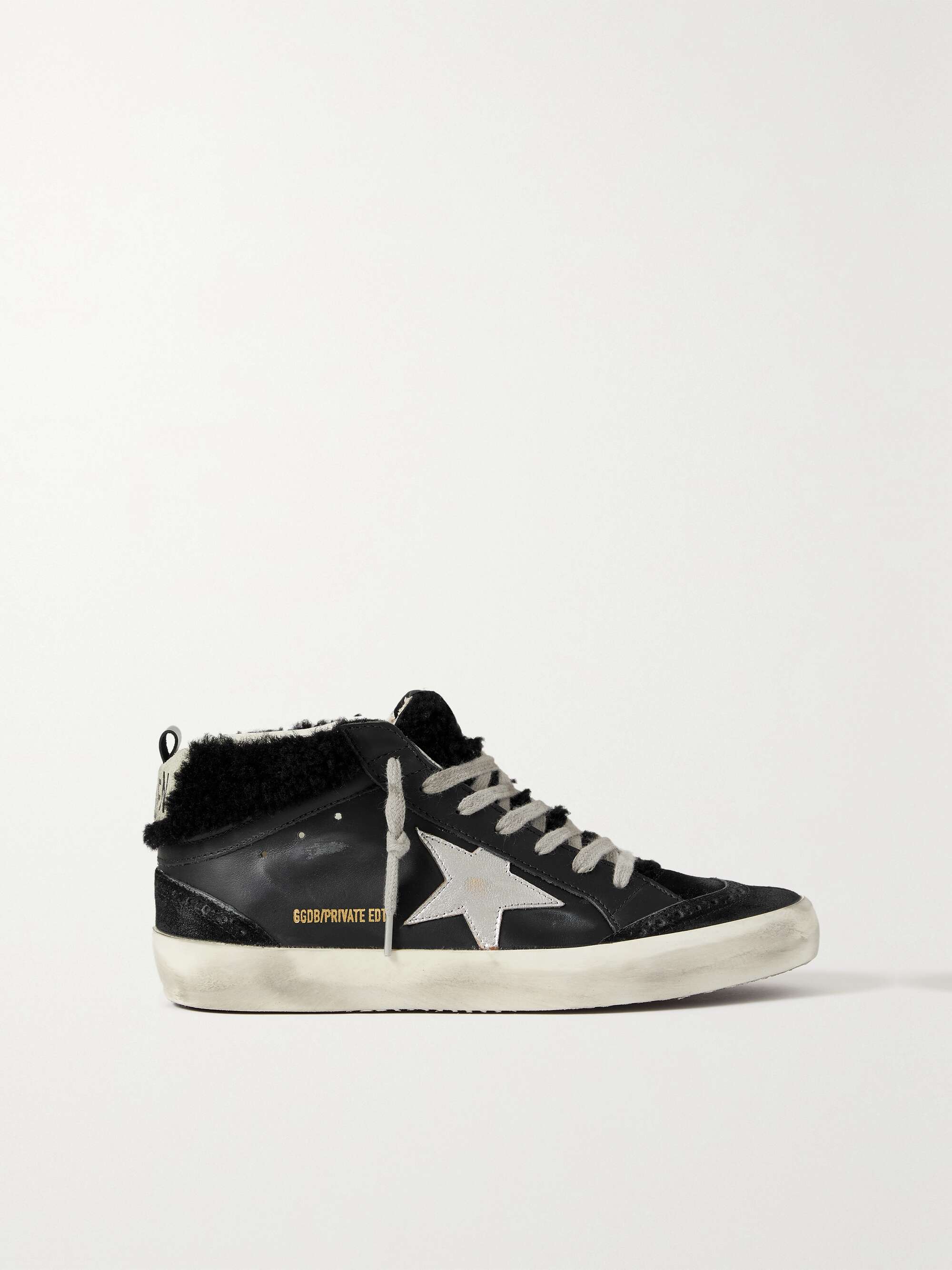 GOLDEN GOOSE Mid Star shearling-lined distressed leather and suede sneakers  | NET-A-PORTER