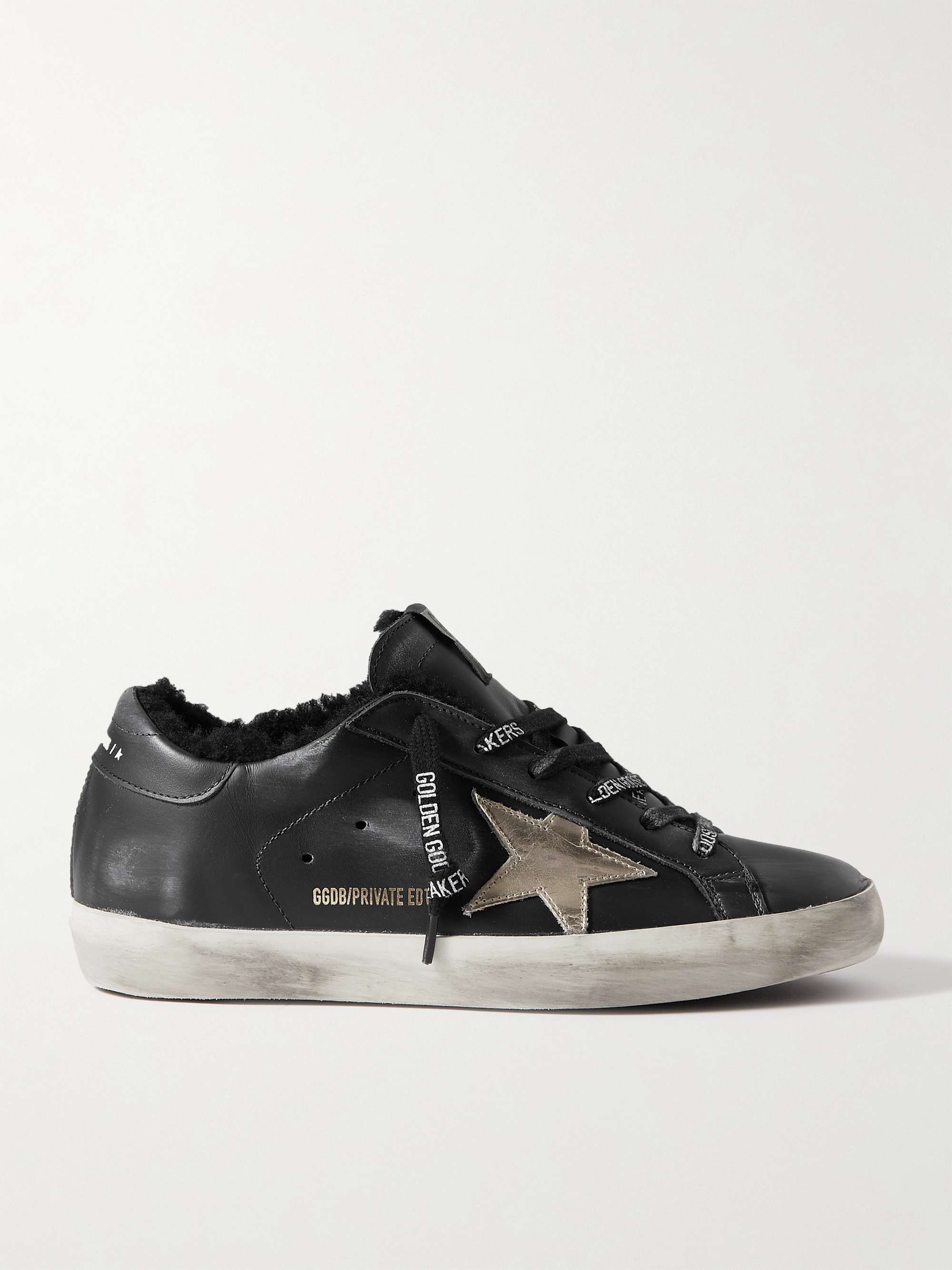 GOLDEN GOOSE Superstar shearling-lined distressed leather sneakers ...