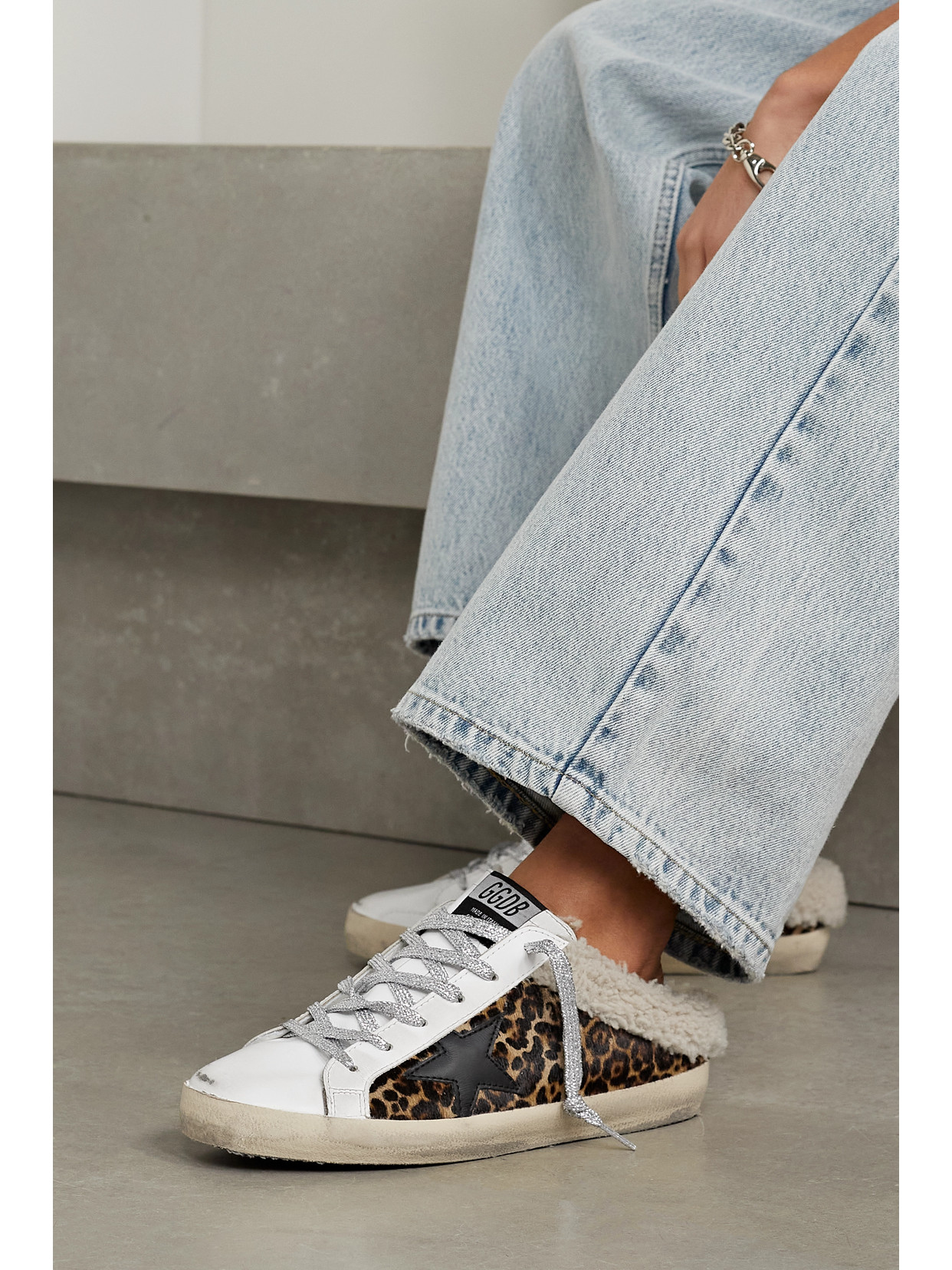 Golden Goose Superstar Sabot Shearling-lined Distressed Leopard-print Calf Hair And Leather Slip-on Sneakers In Animal Print