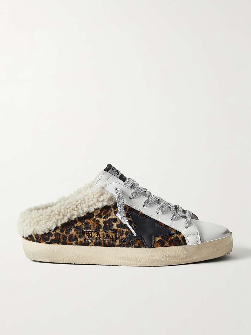 Golden Goose Superstar Sabot Shearling-lined Distressed Leopard-print Calf Hair And Leather Slip-on Sneakers