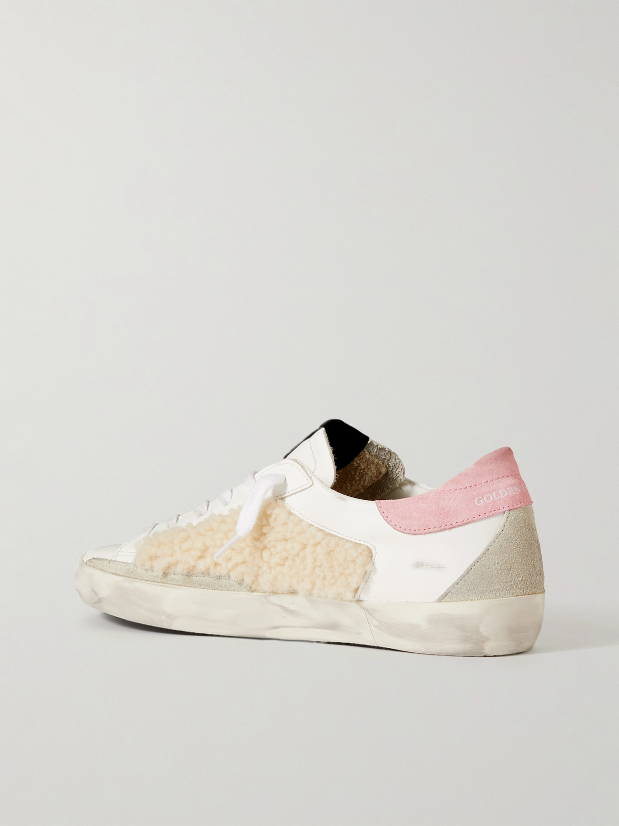 Golden Goose Superstar Shearling-trimmed Distressed Leather And Suede Sneakers In White