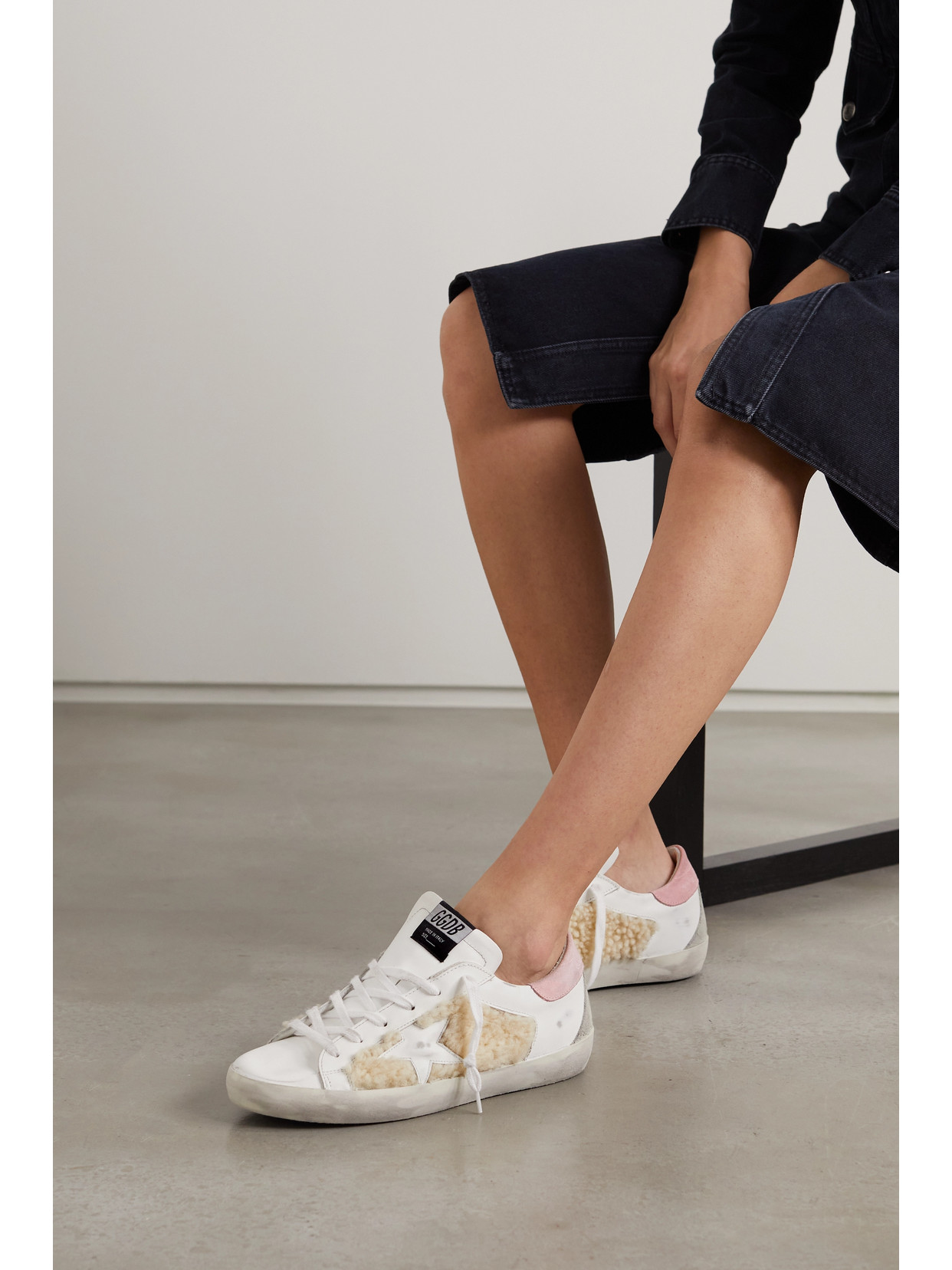 Golden Goose Superstar Shearling-trimmed Distressed Leather And Suede Sneakers In White