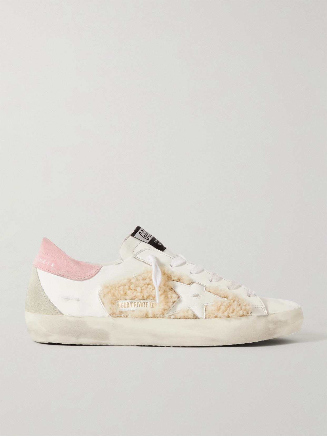 Golden Goose Superstar Shearling-trimmed Distressed Leather And Suede Sneakers In White