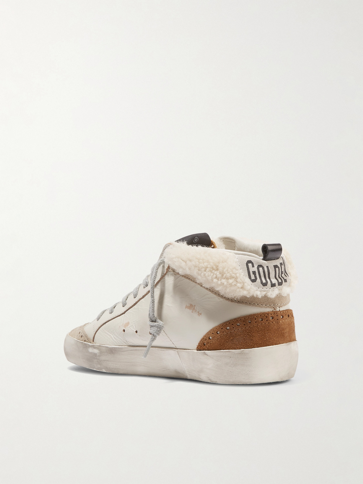 Golden Goose Mid Star Distressed Leather, Suede And Shearling Sneakers In Neutrals