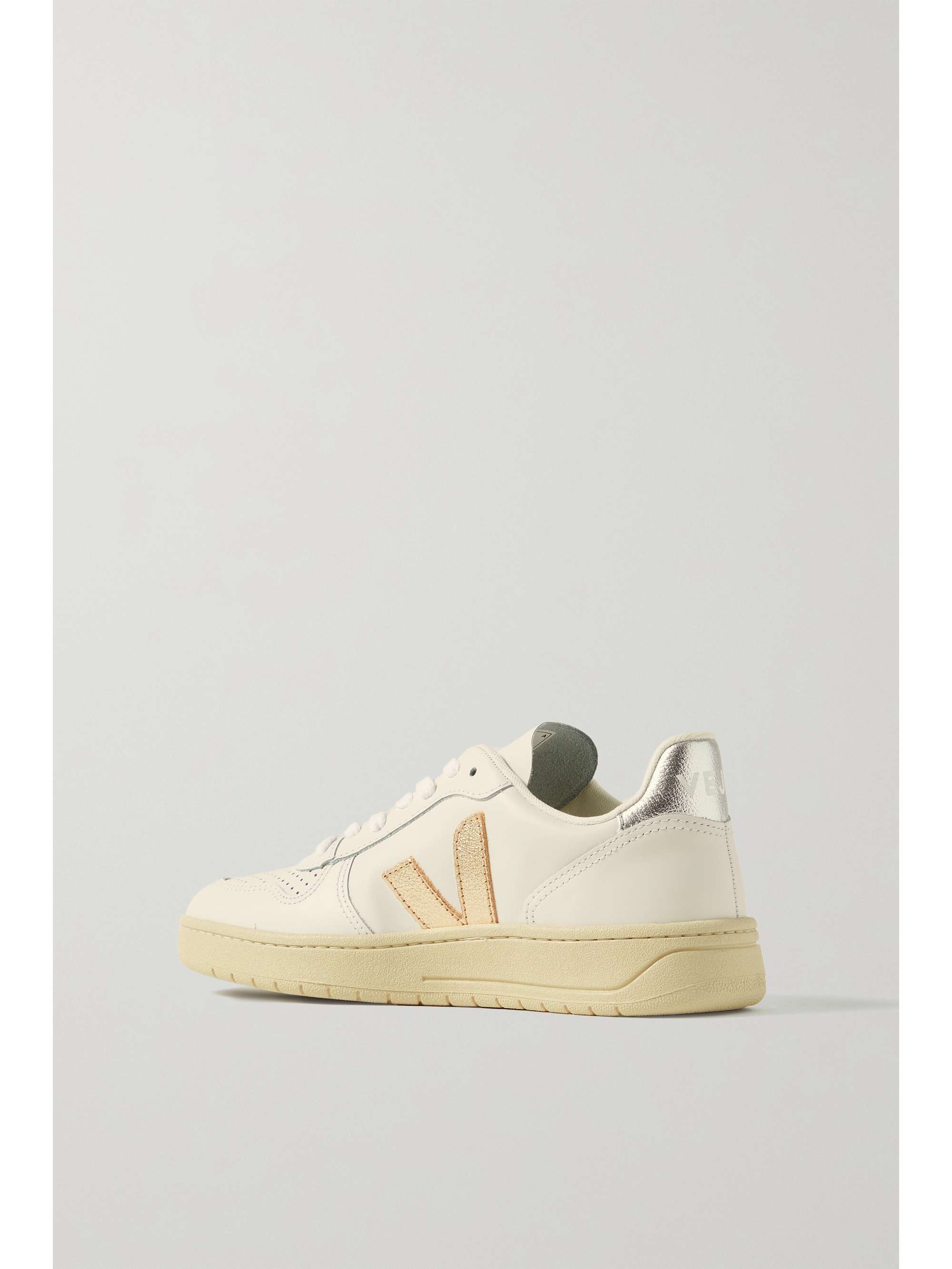 VEJA V-10 metallic-trimmed leather sneakers
