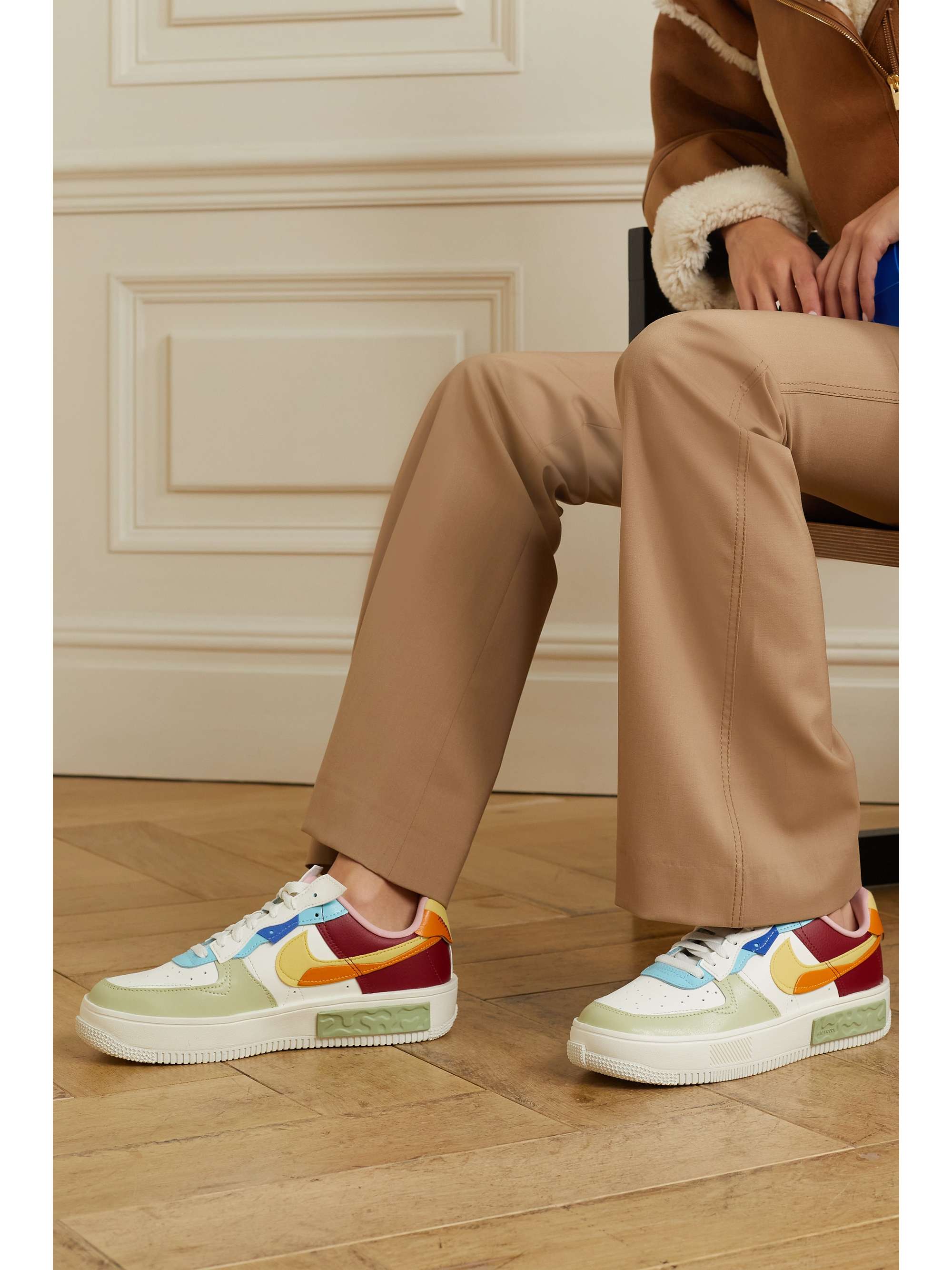 White Air Force 1 Fontanka faux suede-trimmed leather sneakers | NIKE |  NET-A-PORTER