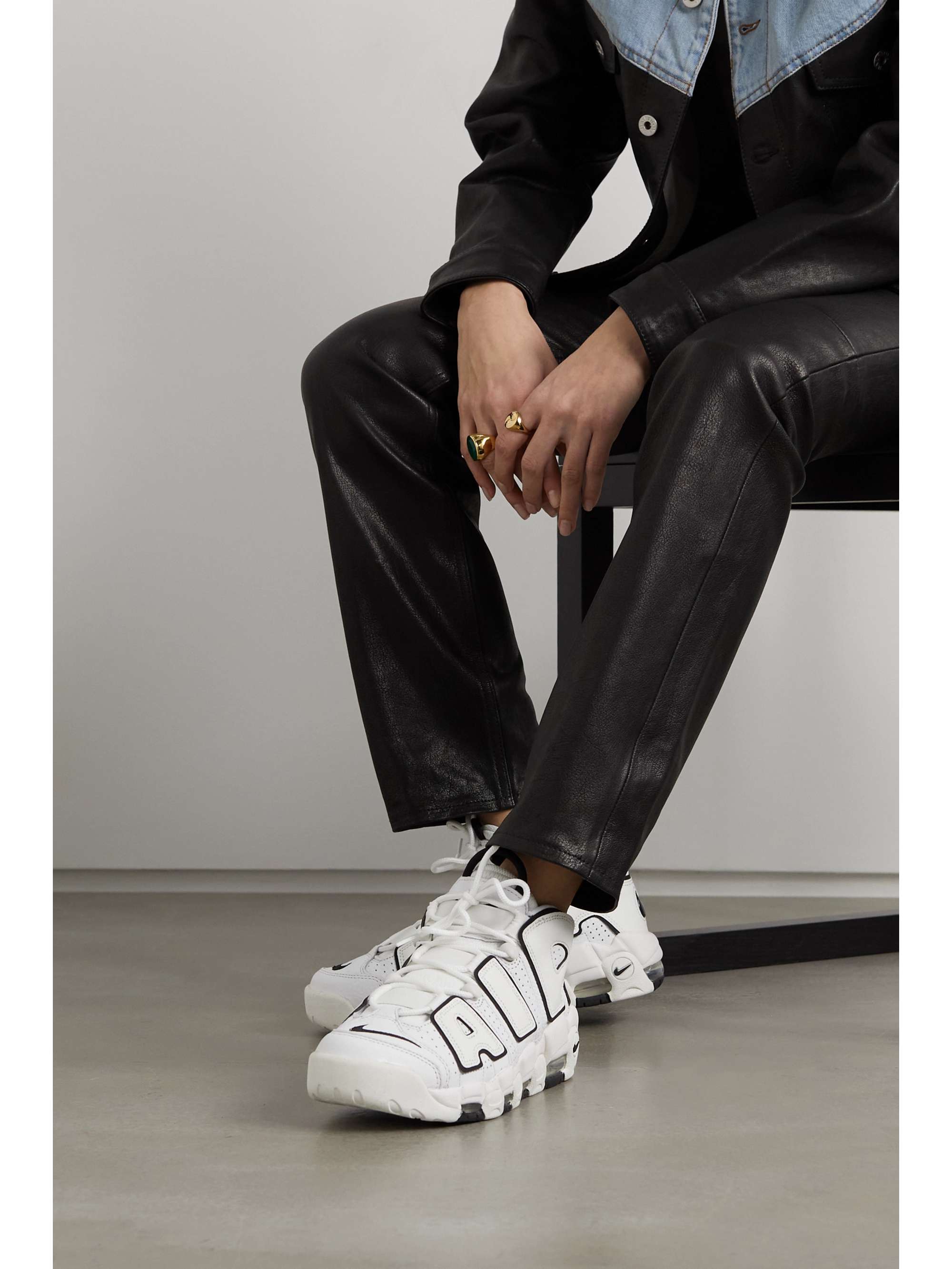 NIKE Air More Uptempo perforated leather high-top sneakers