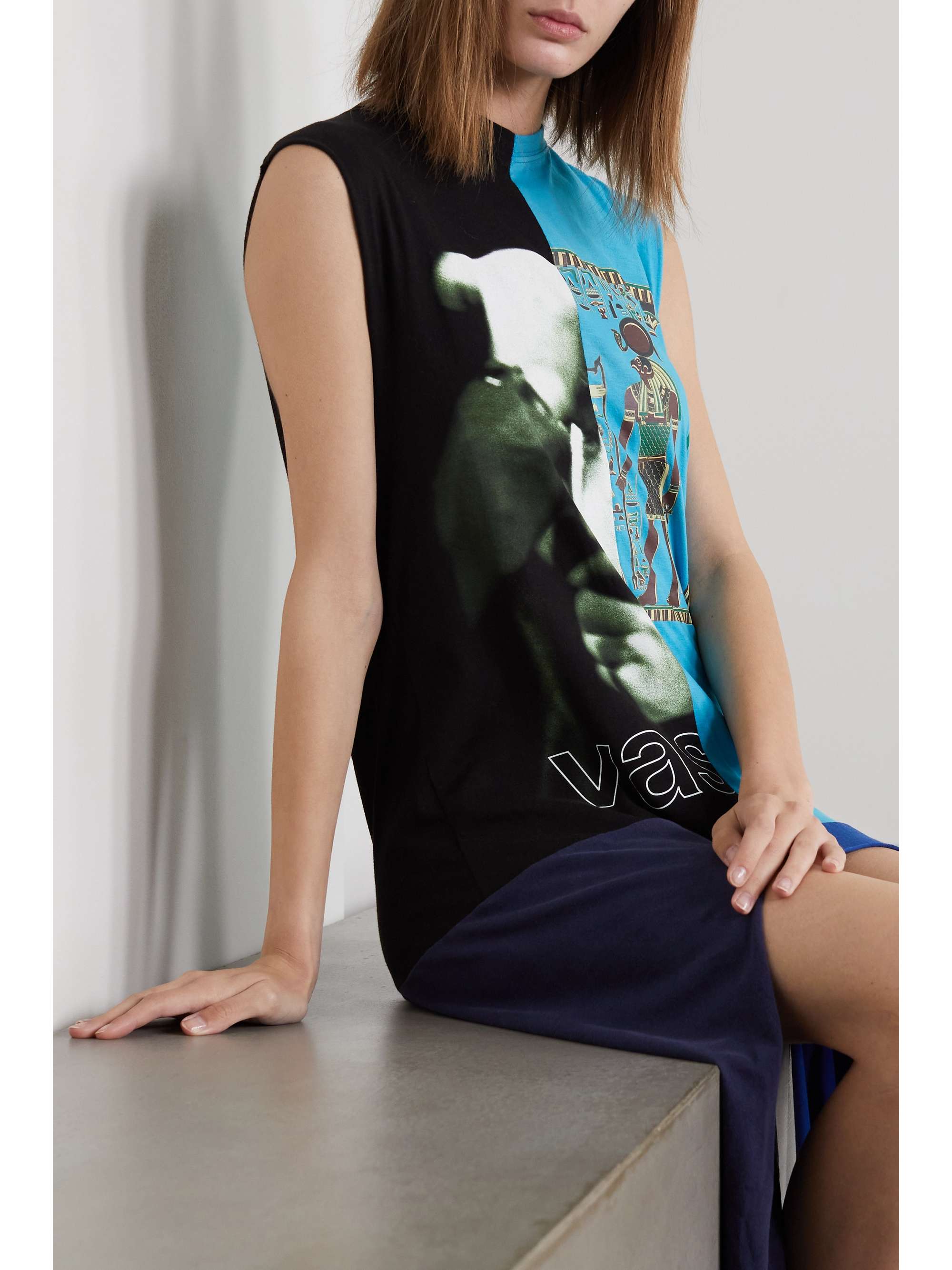 CONNER IVES + NET SUSTAIN + The Vanguard asymmetric paneled printed cotton-jersey mini dress