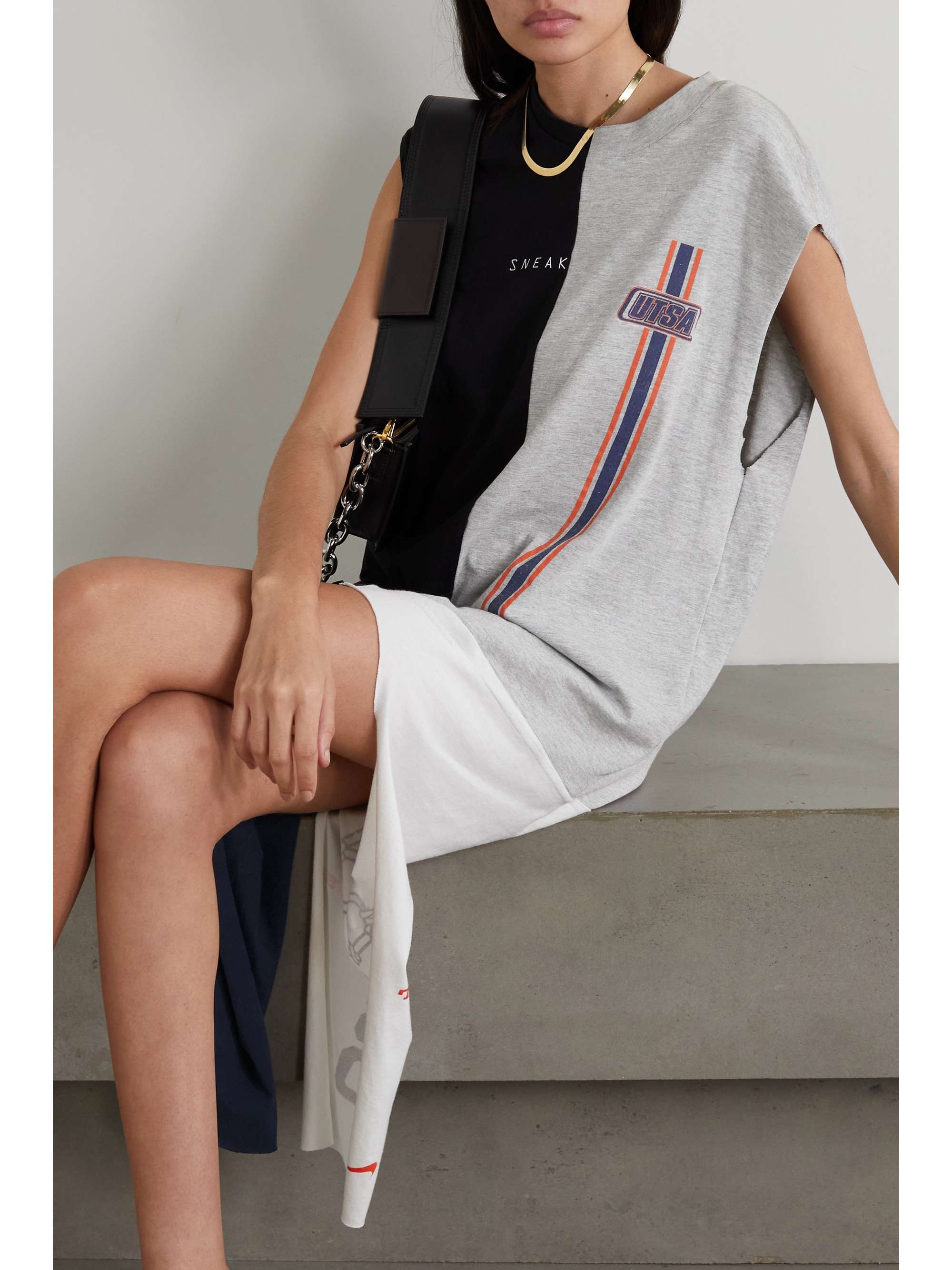 CONNER IVES + NET SUSTAIN + The Vanguard asymmetric paneled printed cotton-jersey mini dress