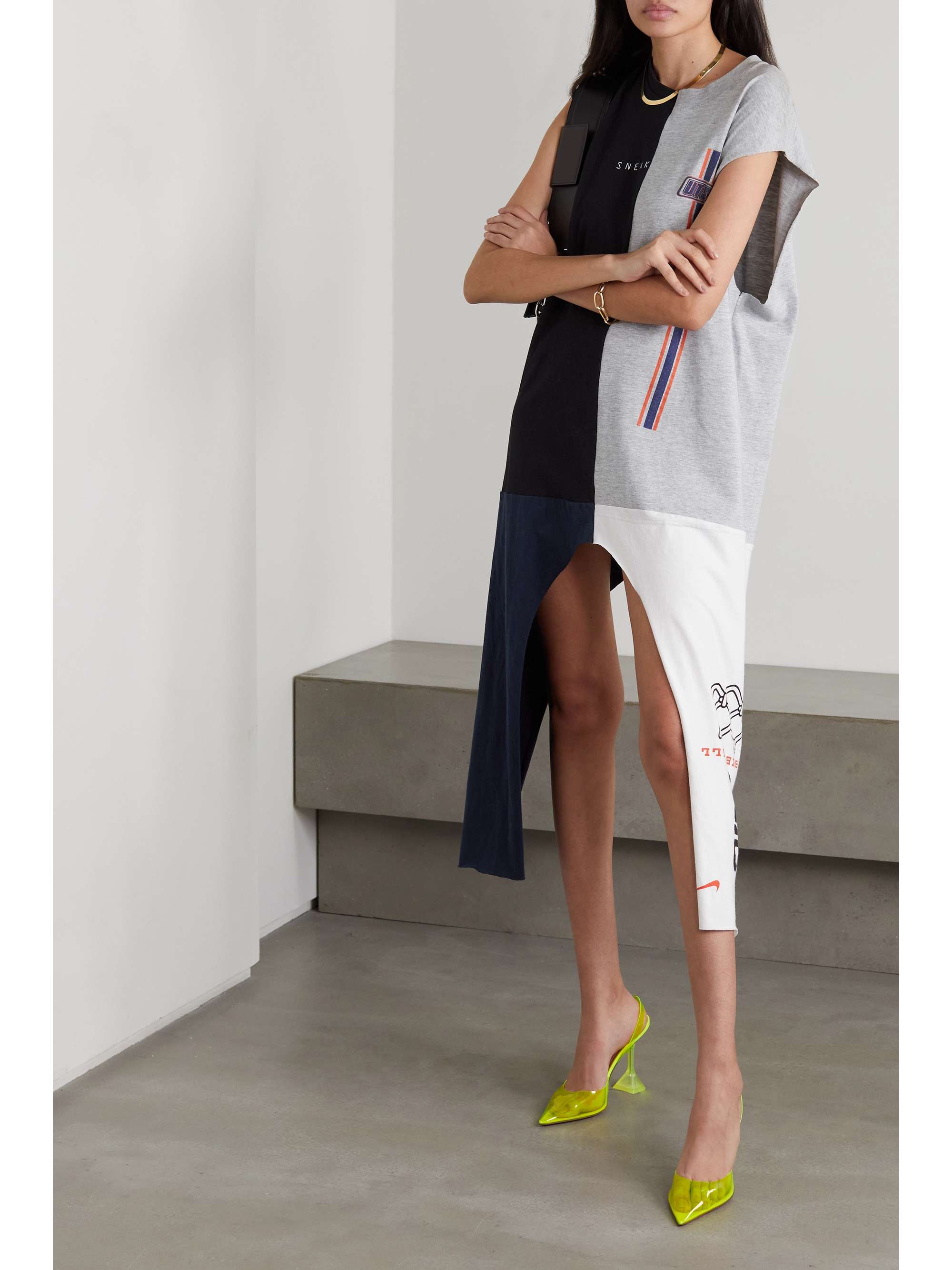 CONNER IVES + NET SUSTAIN + The Vanguard asymmetric paneled printed cotton-jersey mini dress