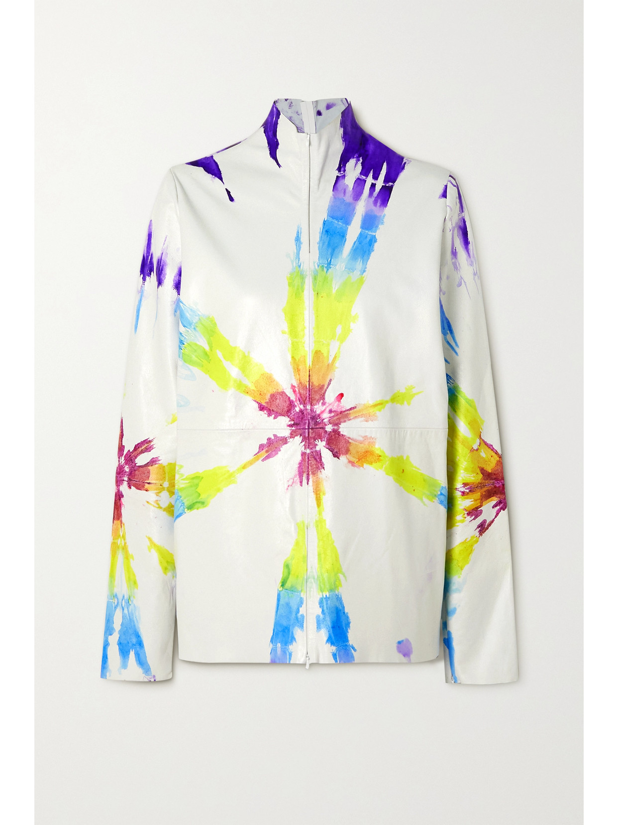 Conner Ives + The Vanguard Tie-dyed Leather Jacket In White