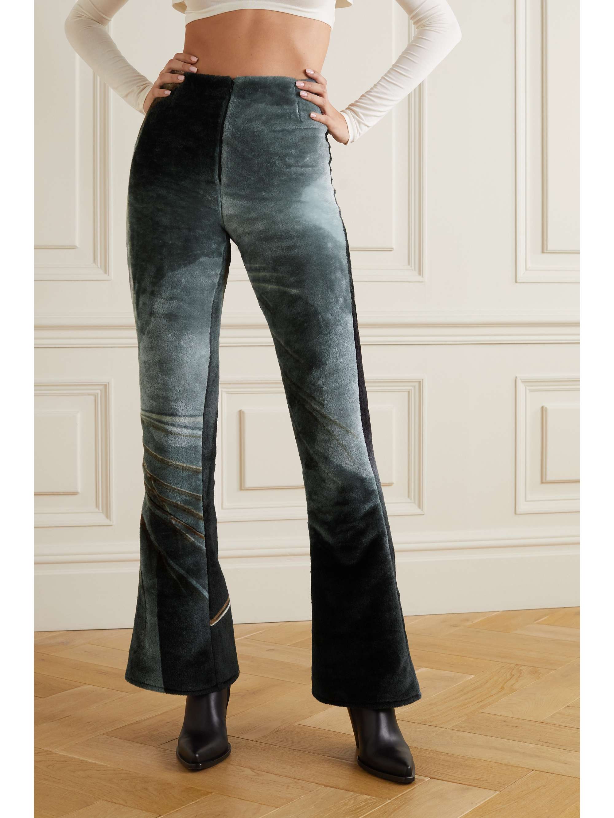 CONNER IVES + The Vanguard printed faux fur flared pants