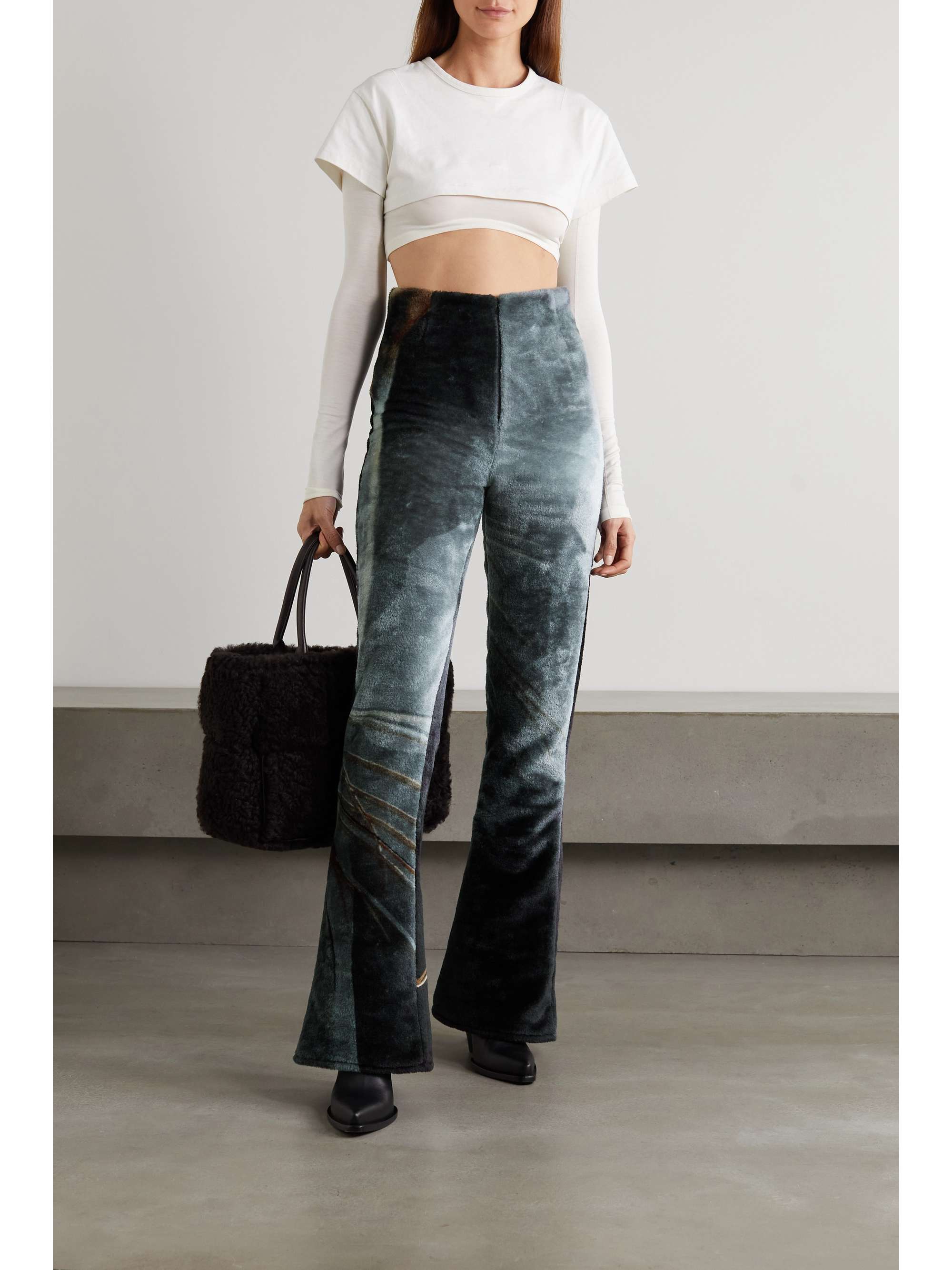CONNER IVES + The Vanguard printed faux fur flared pants