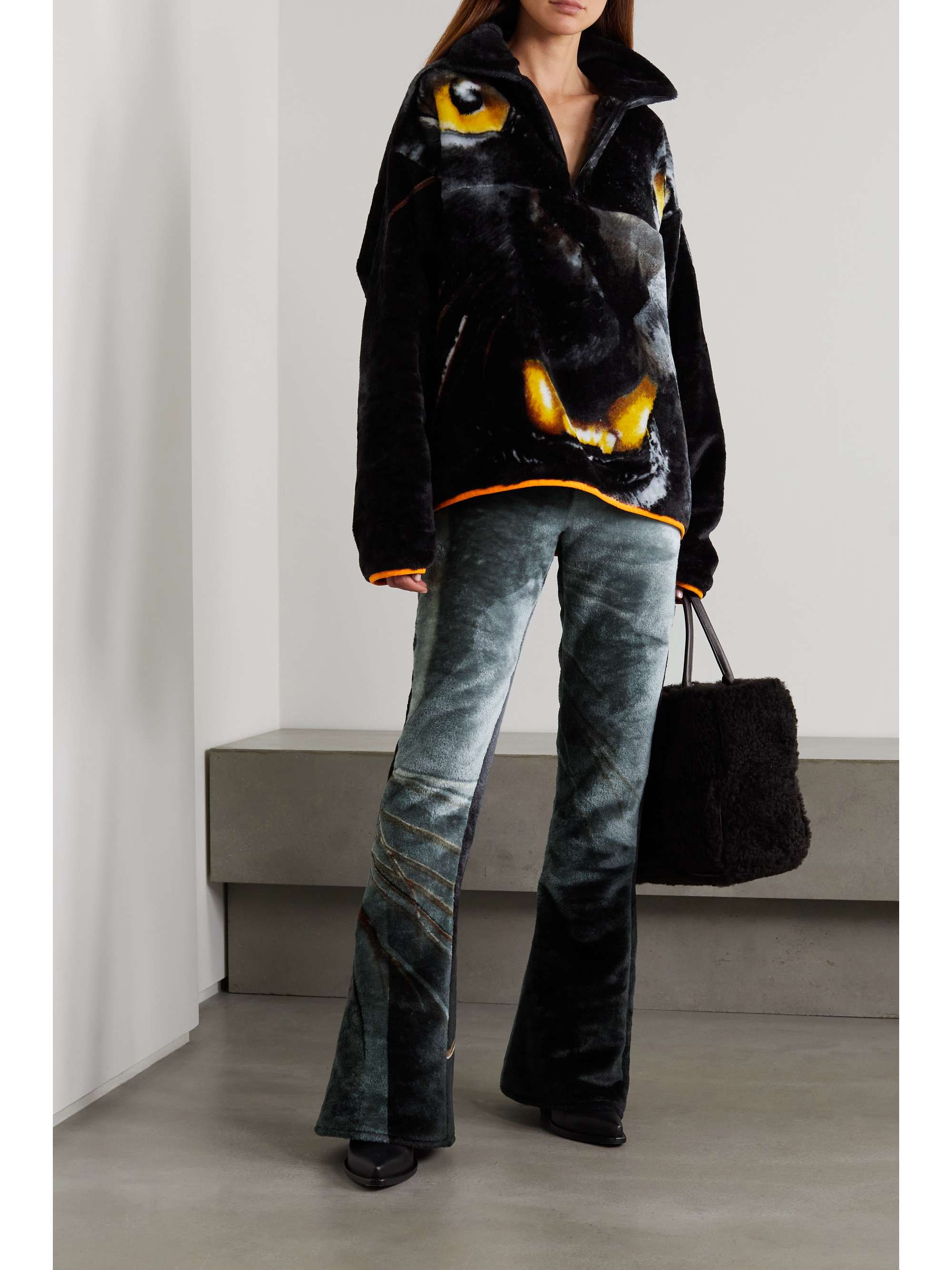 CONNER IVES + The Vanguard printed faux fur flared pants