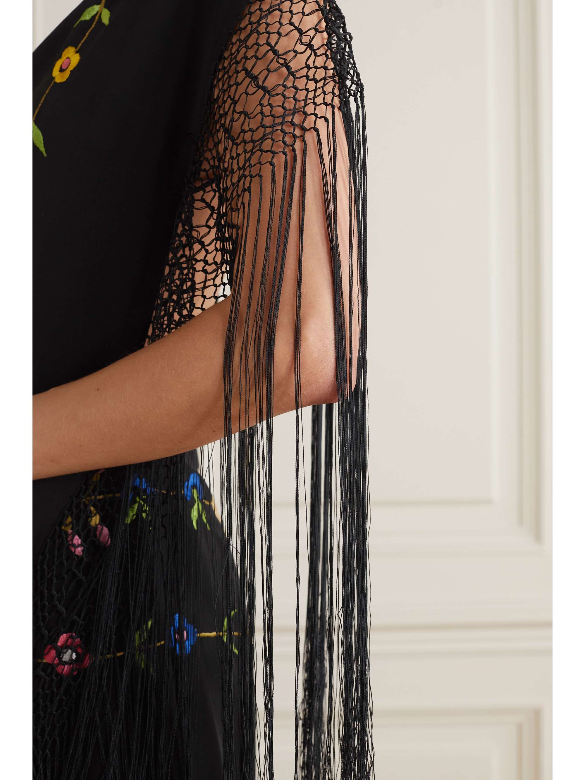 CONNER IVES + The Vanguard fringed embroidered silk-blend crepe midi dress