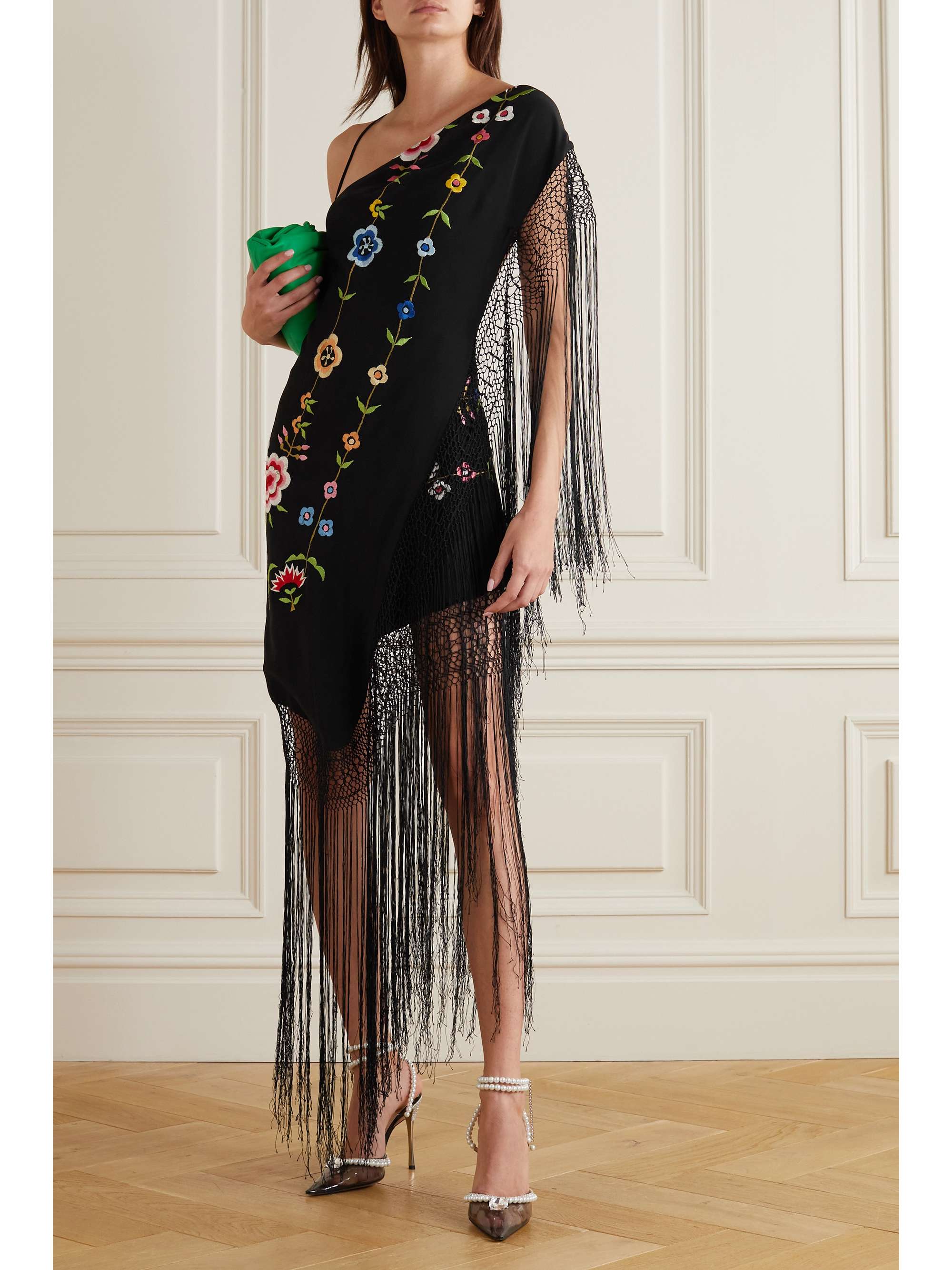 CONNER IVES + The Vanguard fringed embroidered silk-blend crepe midi dress