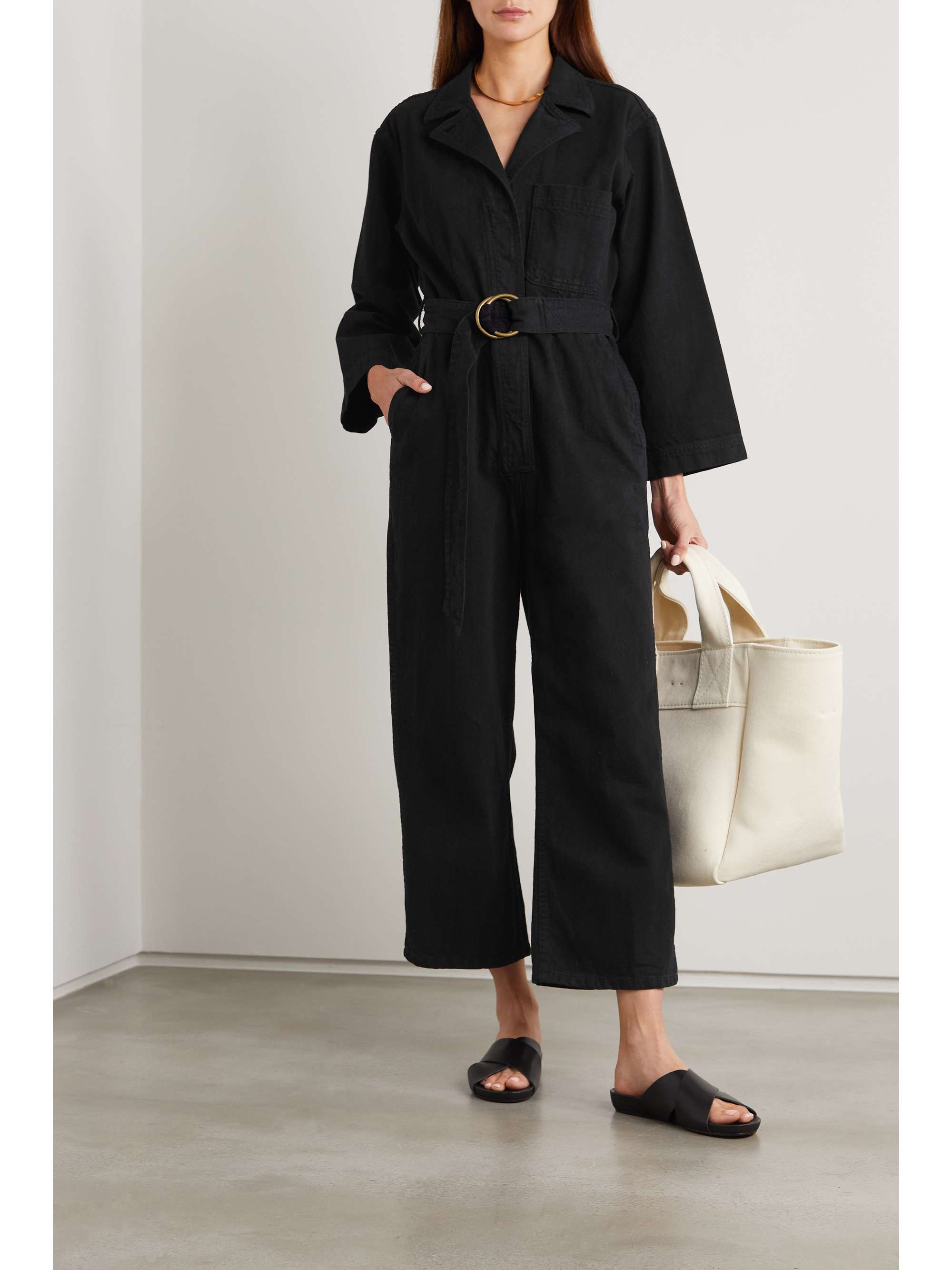 B SIDES Clement belted denim jumpsuit