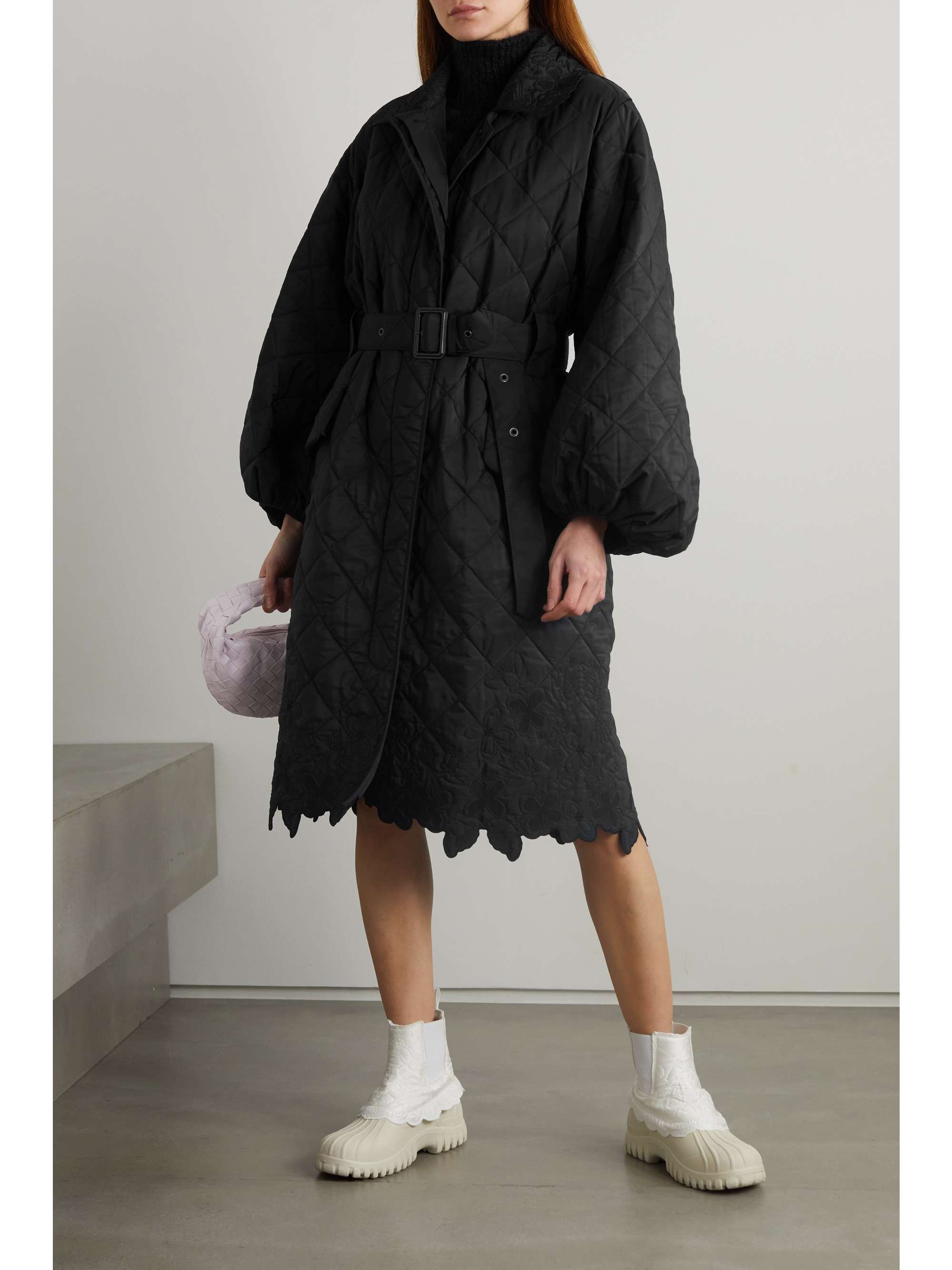CECILIE BAHNSEN Jennifer belted embroidered quilted shell coat 