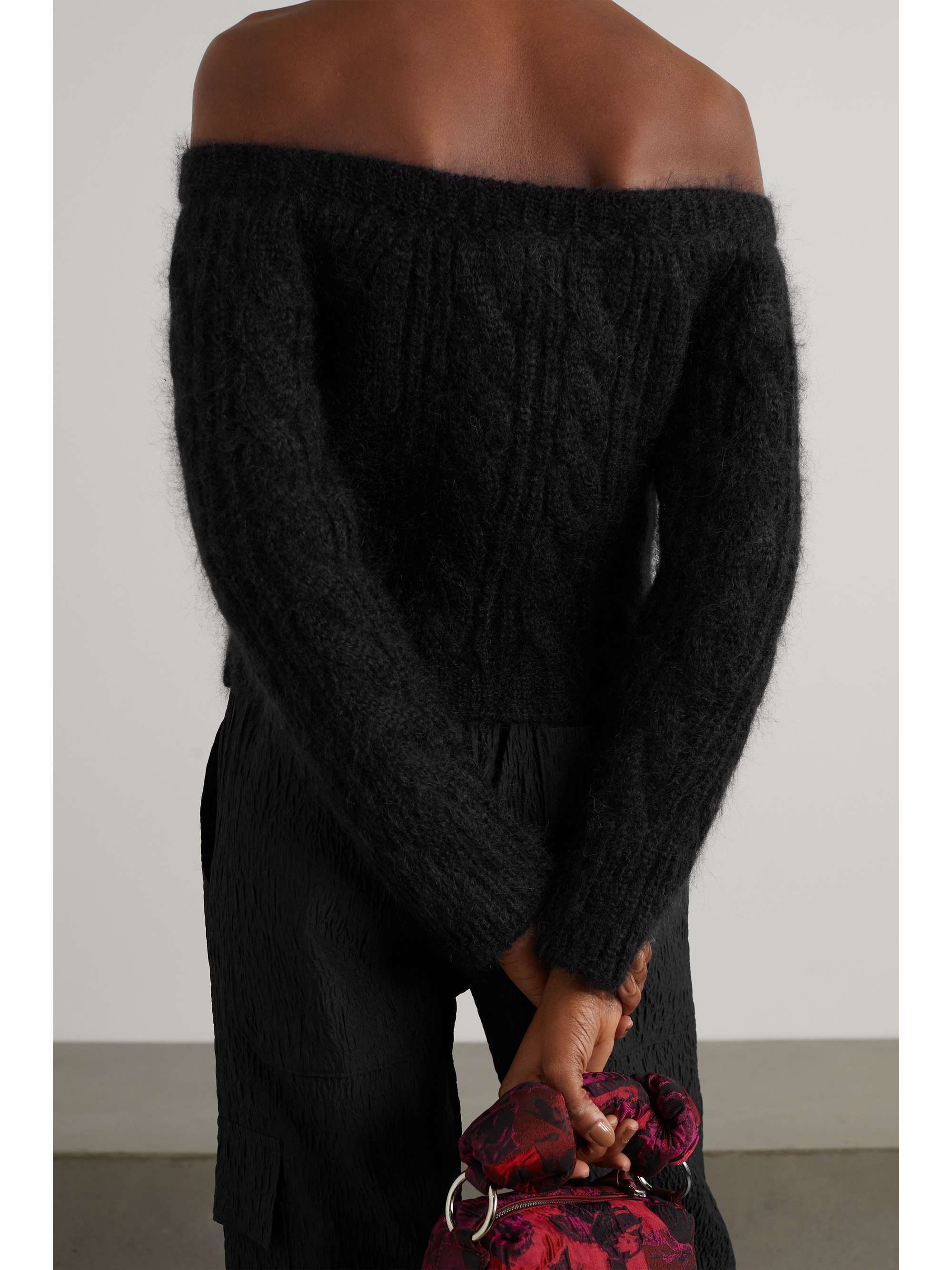 CECILIE BAHNSEN Gia cropped off-the-shoulder cable-knit mohair and silk-blend cardigan