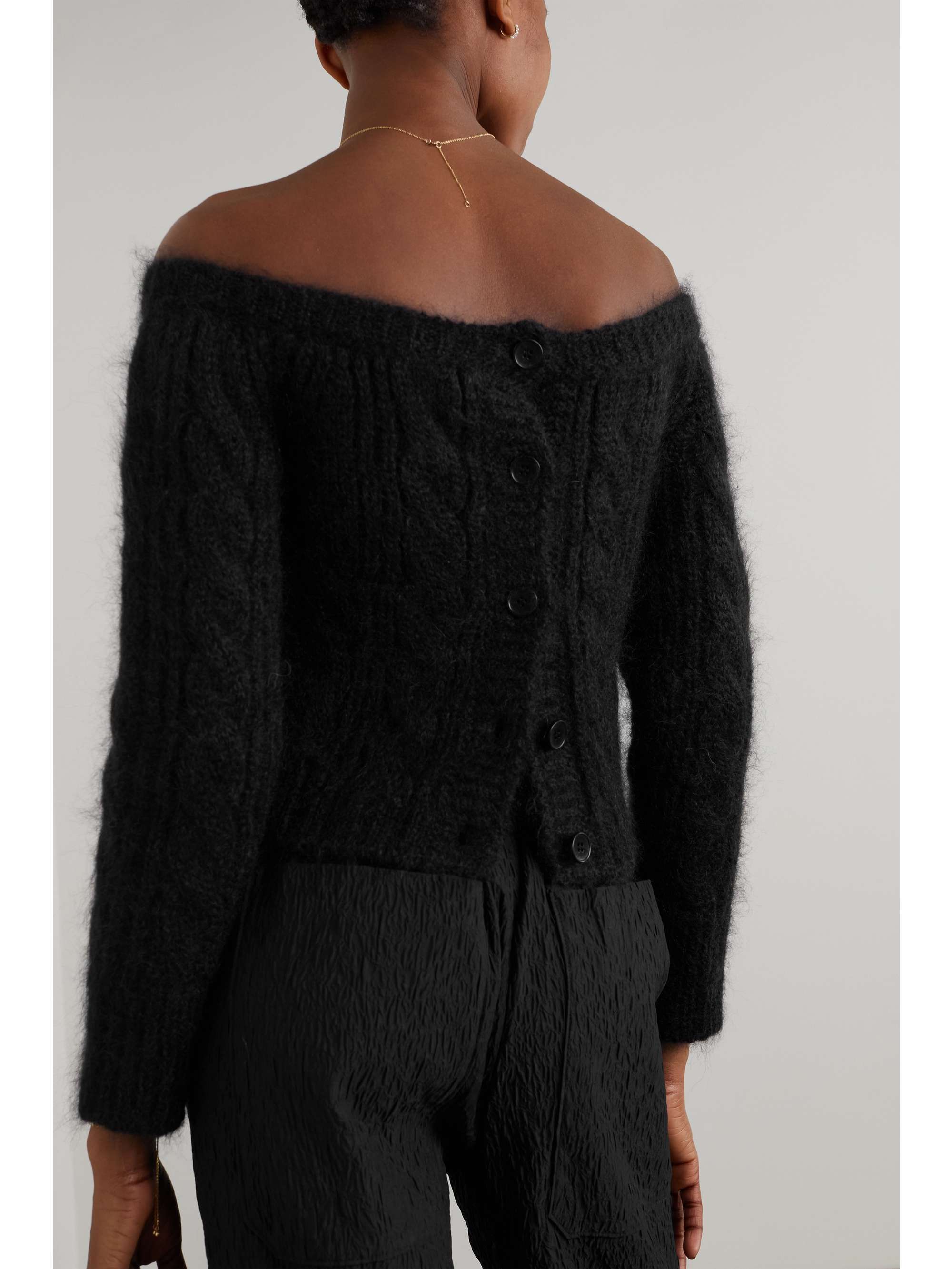 CECILIE BAHNSEN Gia cropped off-the-shoulder cable-knit mohair and silk-blend cardigan