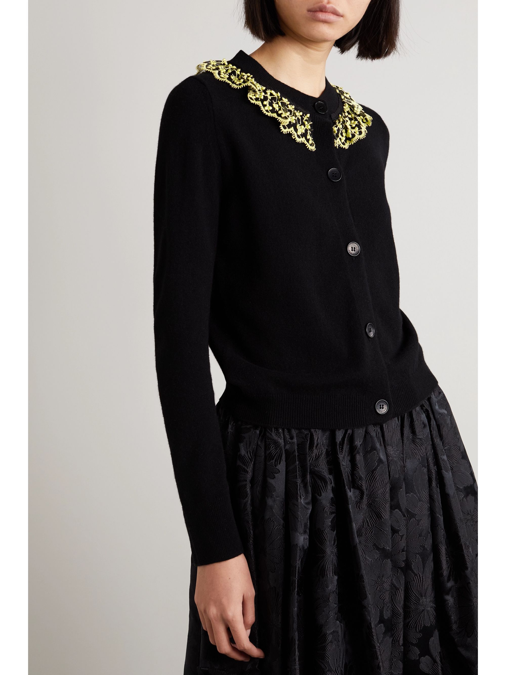 Cecilie Bahnsen Farrah embroidered organza-trimmed recycled cashmere-blend cardigan