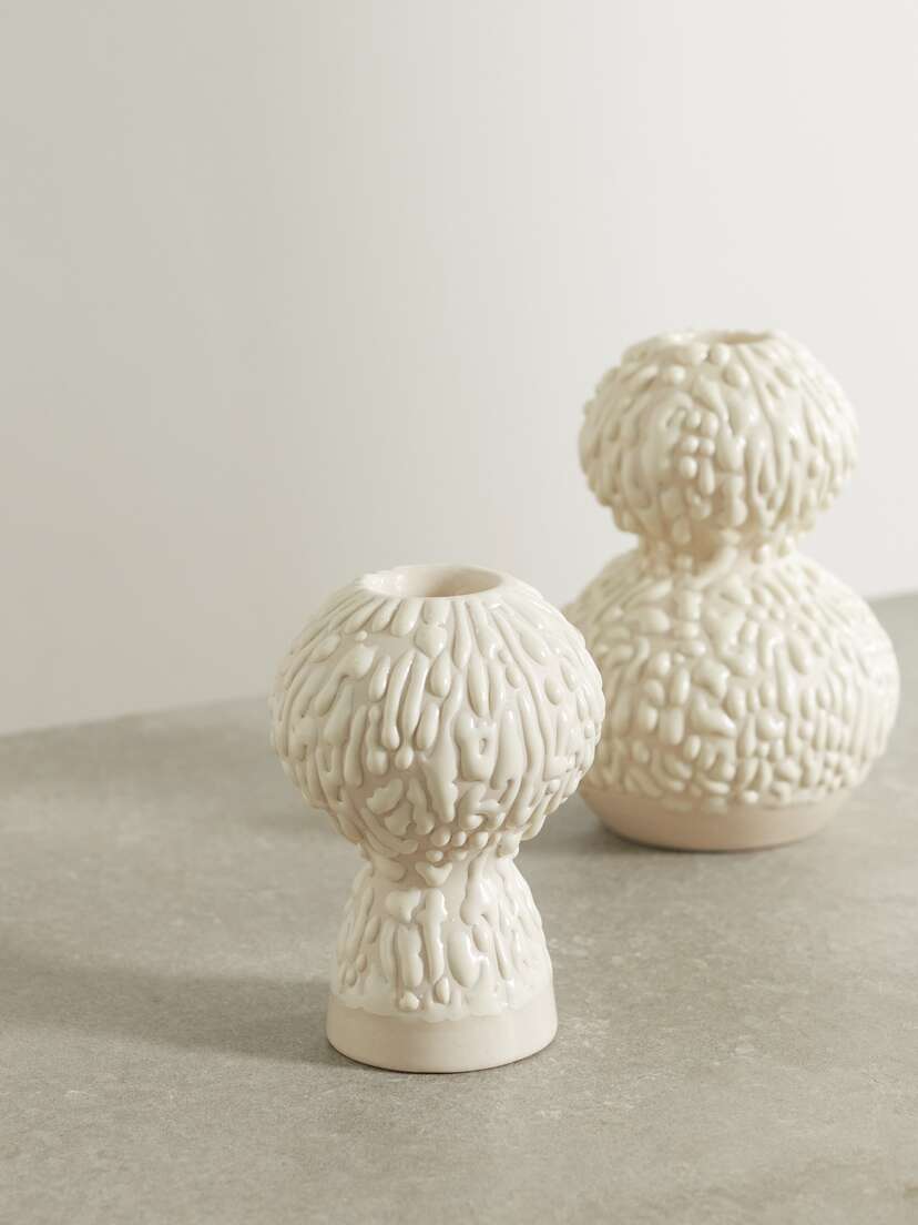 MARLOE MARLOE + Net Sustain Set Of Two Glazed Ceramic Candlestick Holders