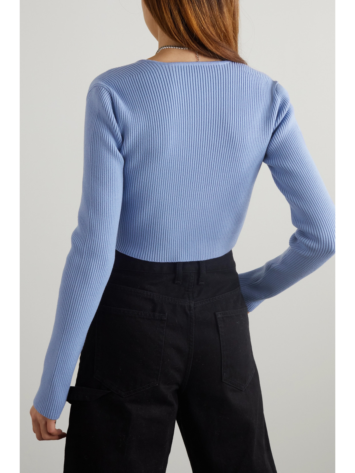 Gauge81 Lifa Cropped Twisted Ribbed Merino Wool-blend Top In Blue