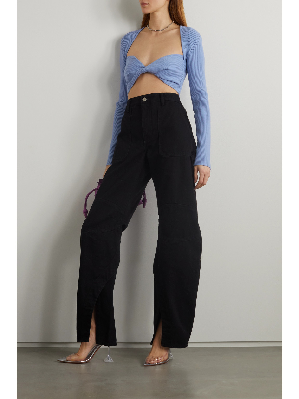 Gauge81 Lifa Cropped Twisted Ribbed Merino Wool-blend Top In Blue